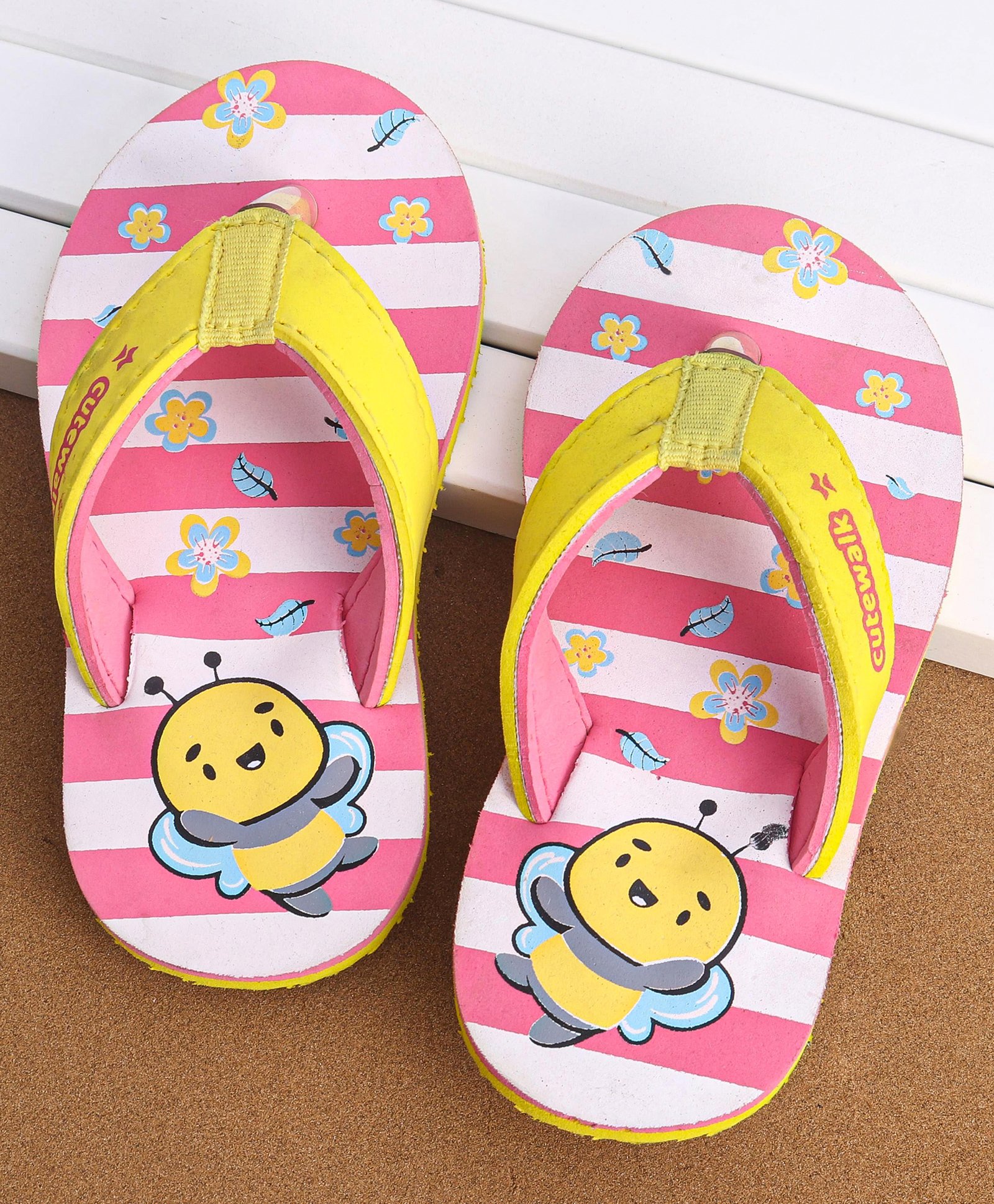 Cute Walk by Babyhug Slip On Flip Flops Stripes & Bee Print- Pink-image-11