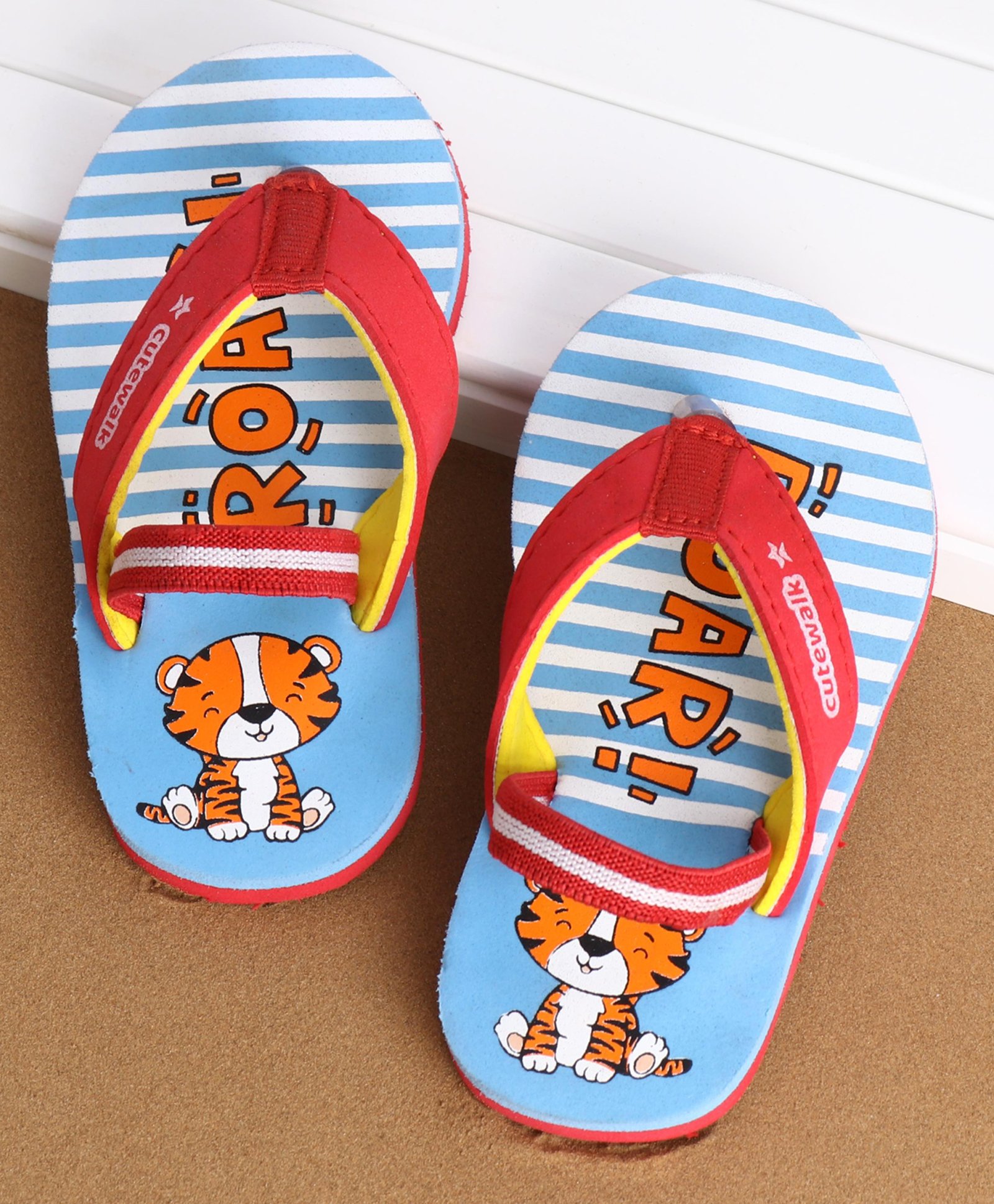 Cute Walk by Babyhug Flip Flops With Back Strap Tiger Print- Blue-image-36