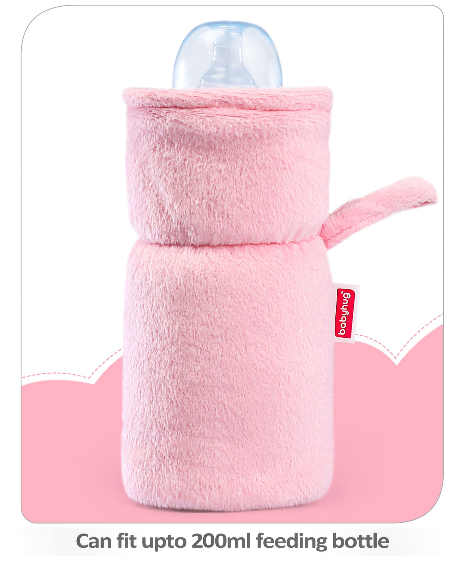 Babyhug Premium Feeding Bottle Cover with Sherpa Lining Pink - Fits upto 330 ml