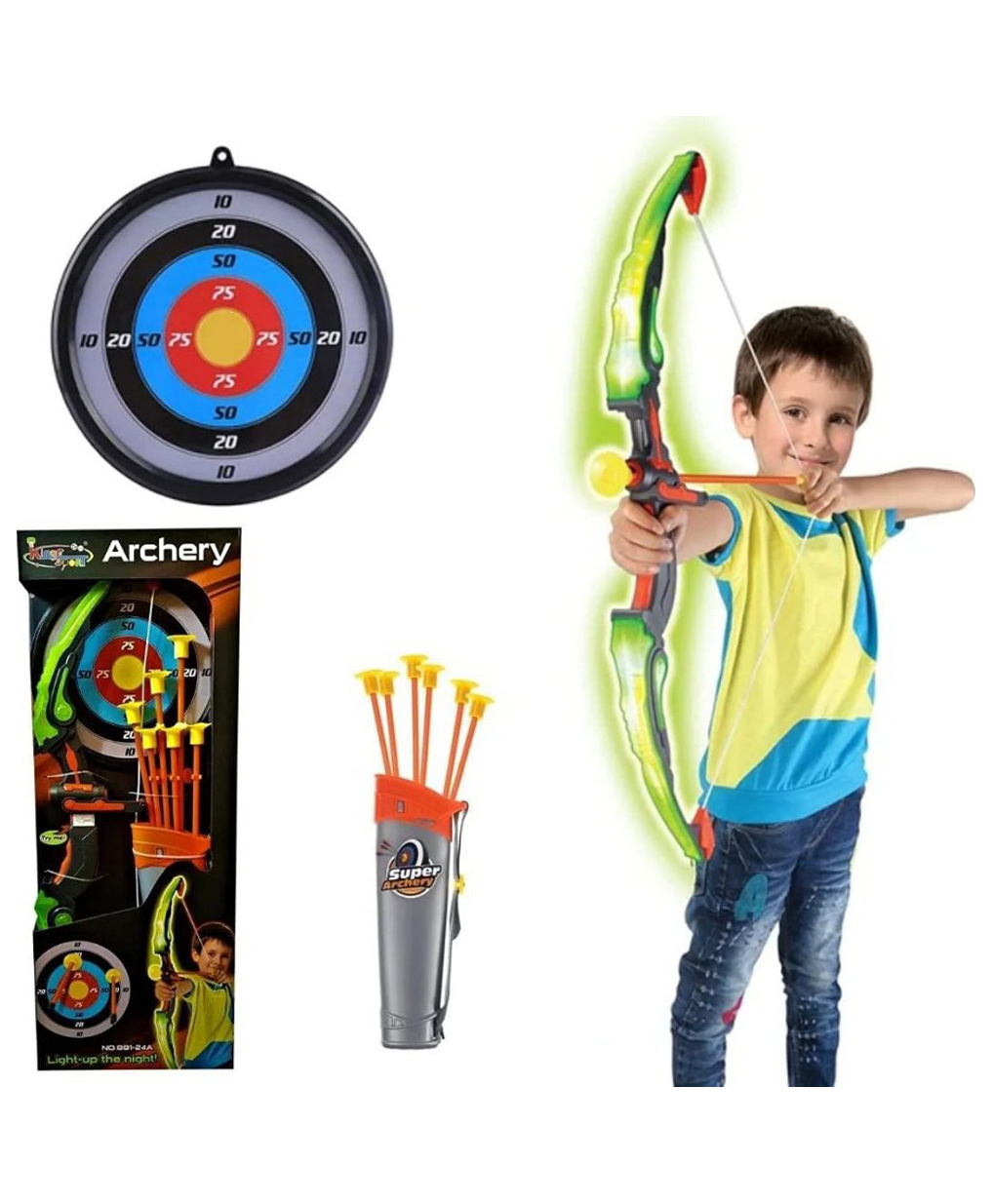 Archery Toy Bow & Arrow Luminous Archery Shooting Set Quiver Target Board - Multicolour-image-42