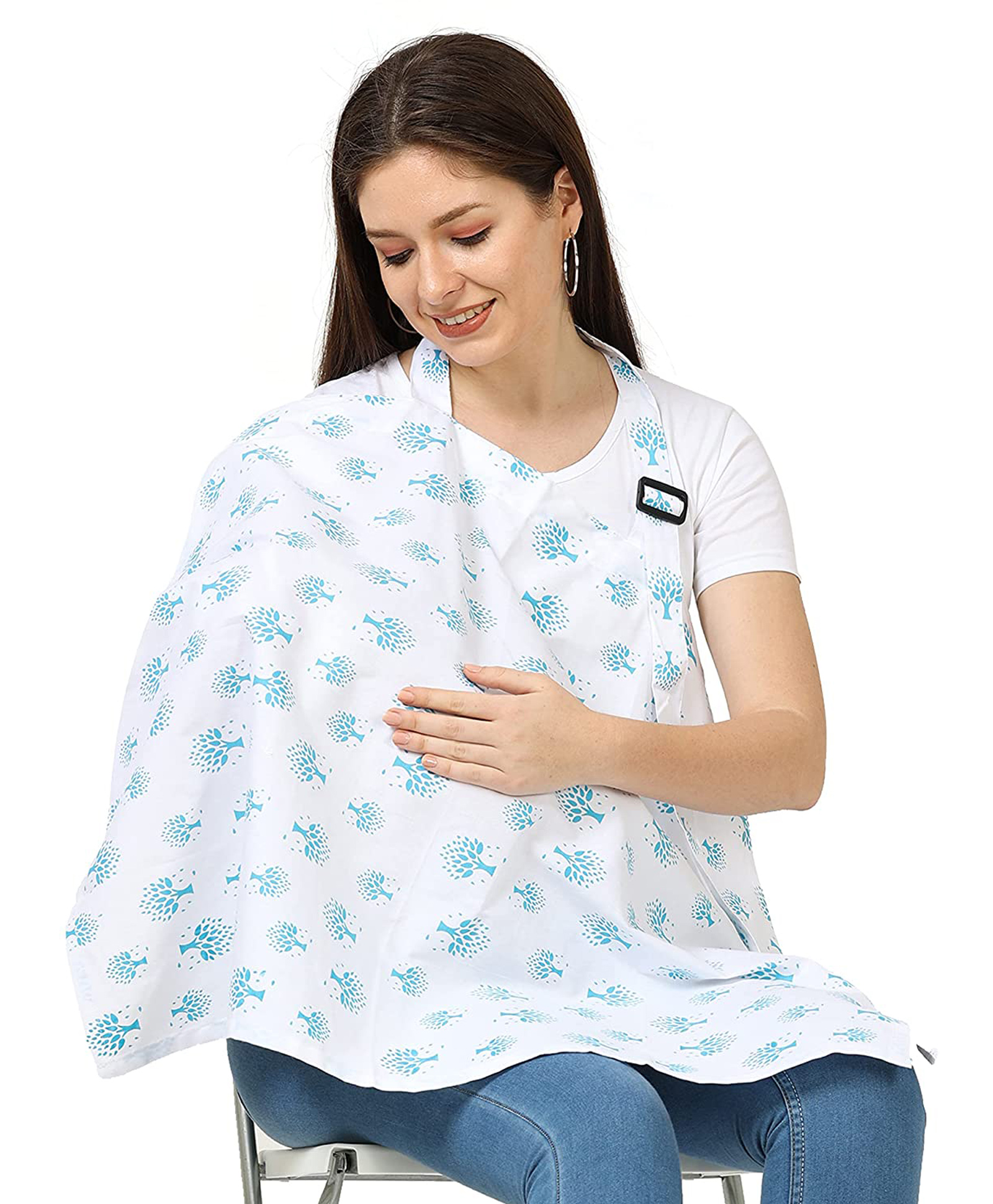 Lulamom Feeding Nursing Cover with Adjustable Strap for Breastfeeding-Sky Blue-picture-2