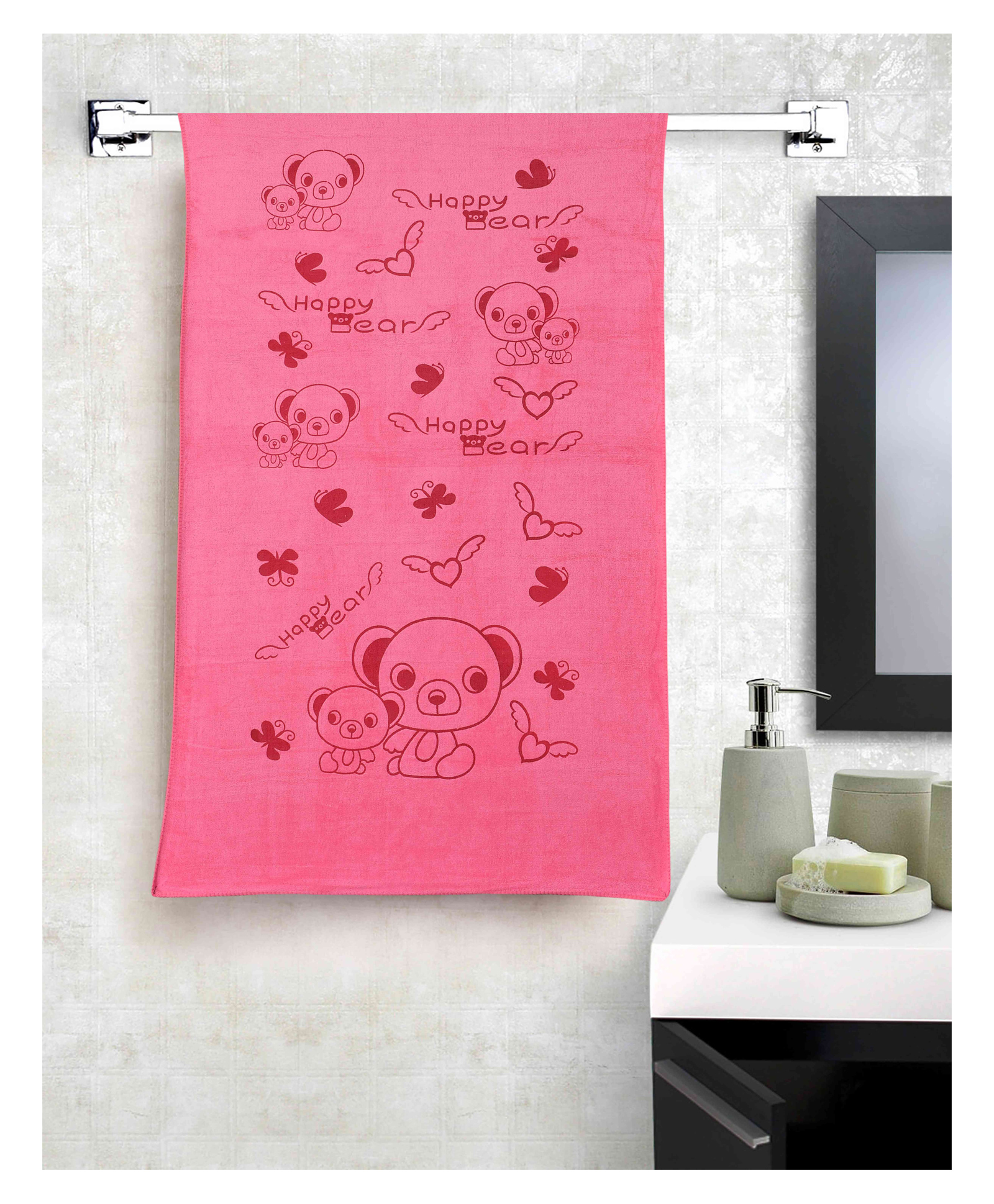 JARS Collections 100% Microfiber Very Soft Cartoon  Print Baby Towels - Pink-picture-14