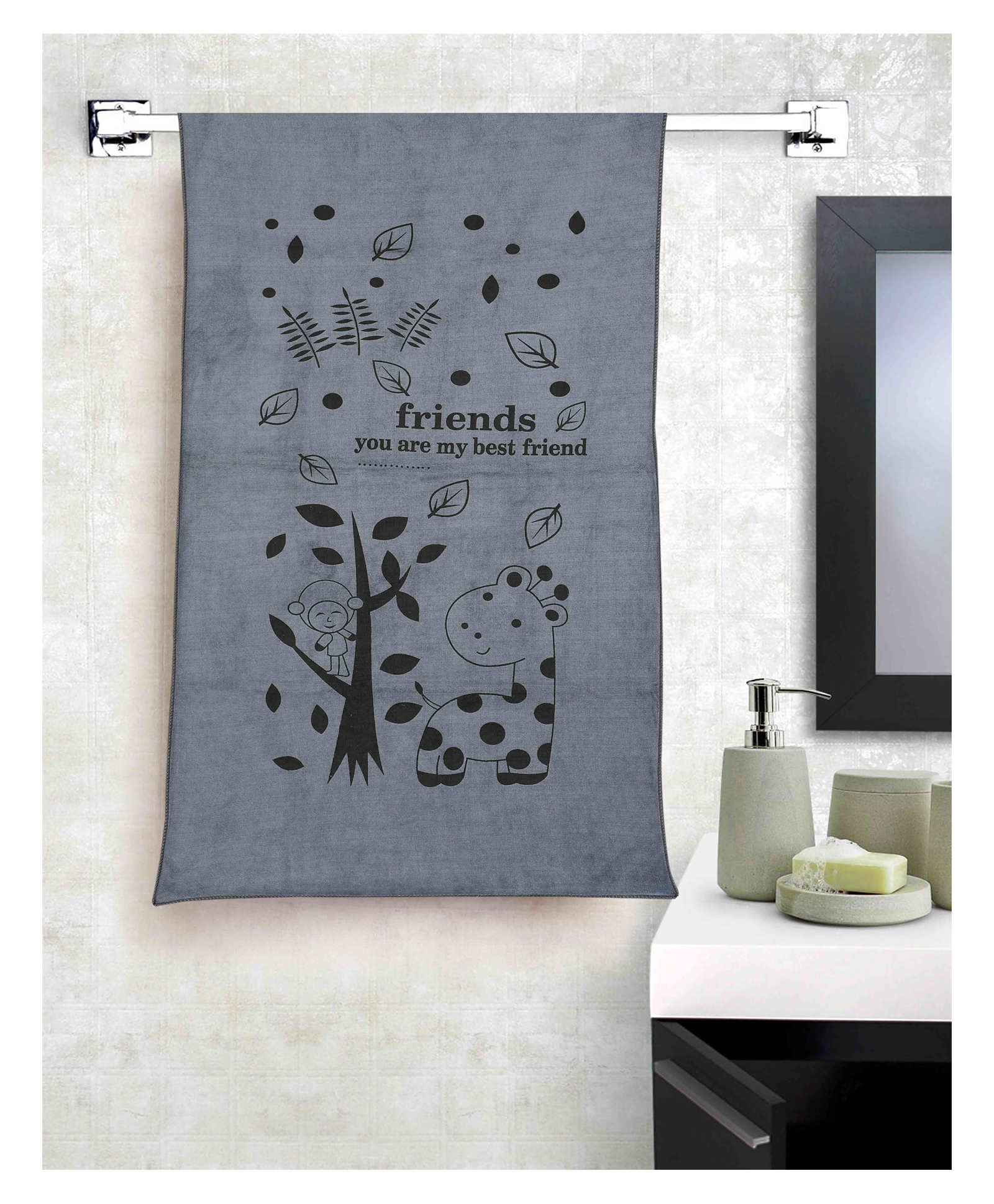 JARS Collections 100% Microfiber Very Soft Cartoon Animal Print Baby Bath Towel - Grey-image-42