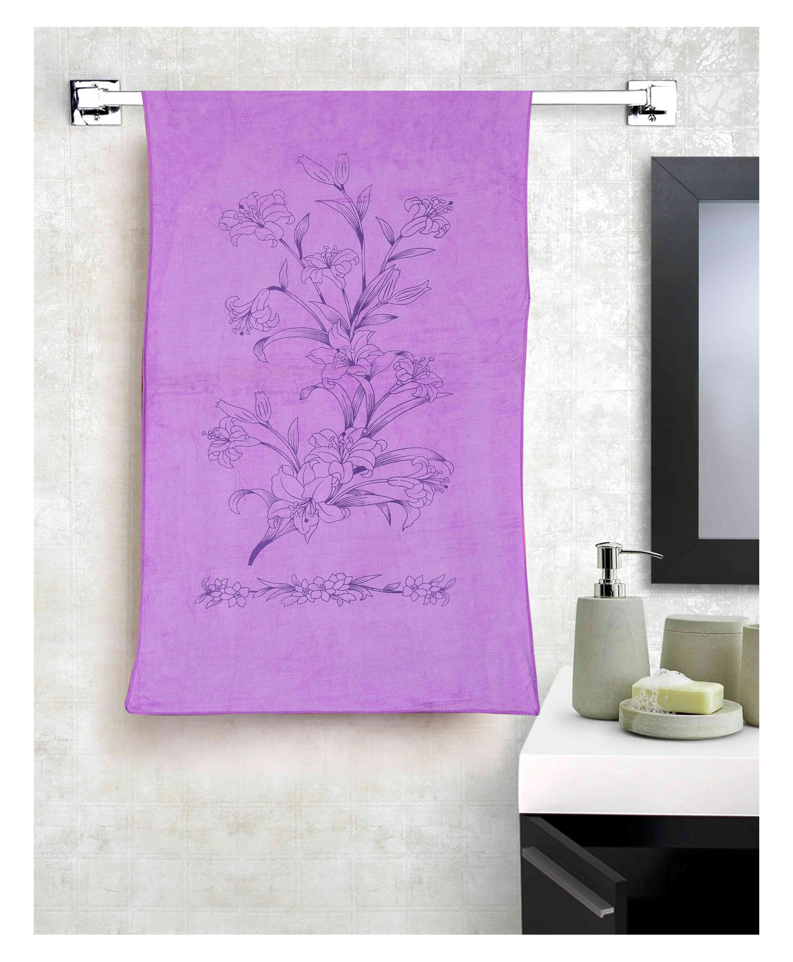 JARS Collections 100% Microfiber Very Soft Floral Print Baby Bath Towel -Purple-image-46
