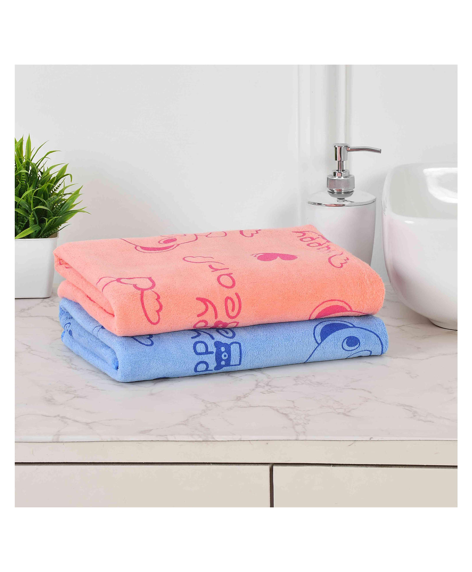 JARS Collections 100% Microfiber Very Soft Cartoon Animal Print Baby Bath Towel Pack of 2 - Multicolor