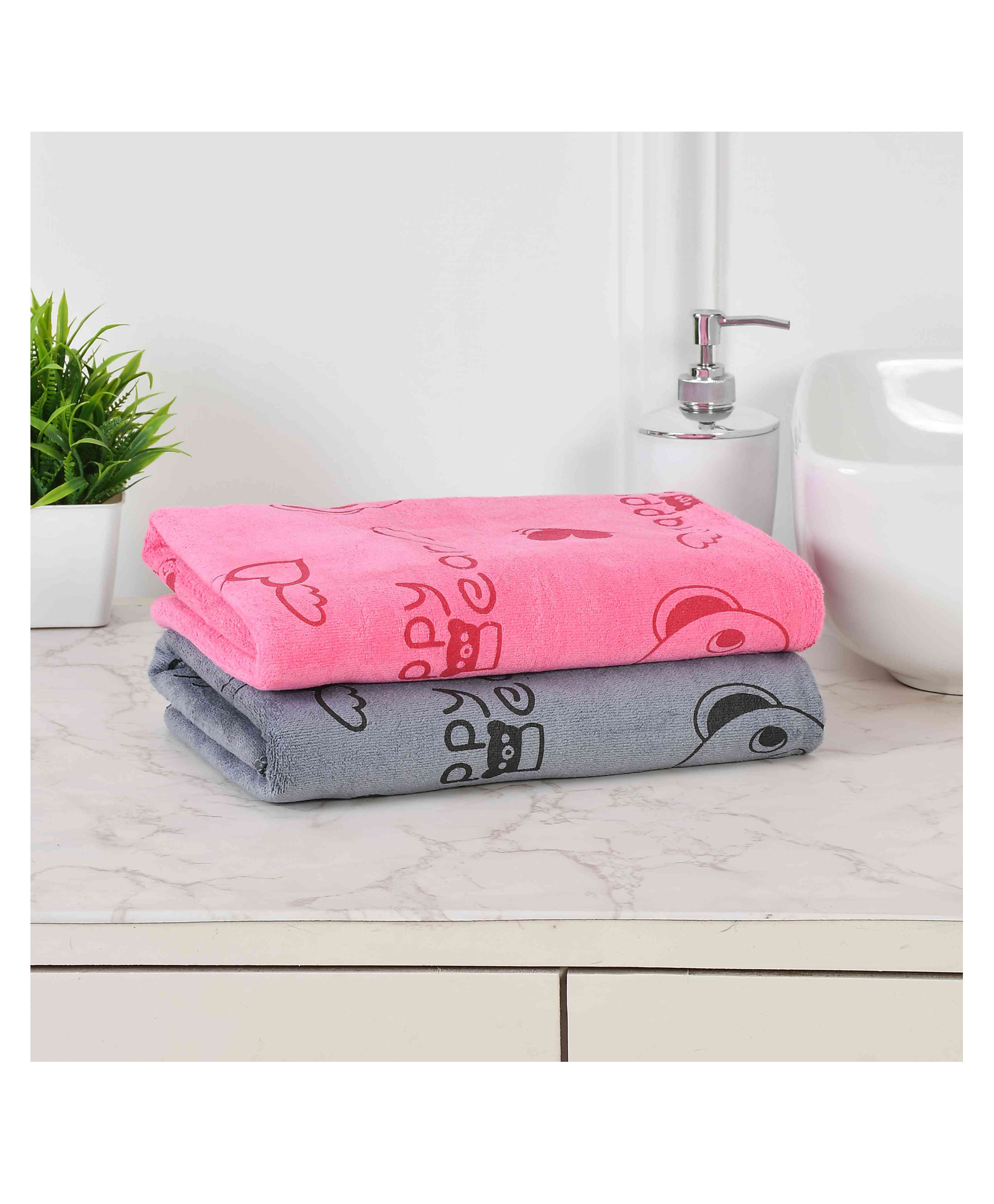 JARS Collections 100% Microfiber Very Soft Cartoon Animal Print Baby Bath Towel Pack of 2 -Multicolor-image-45