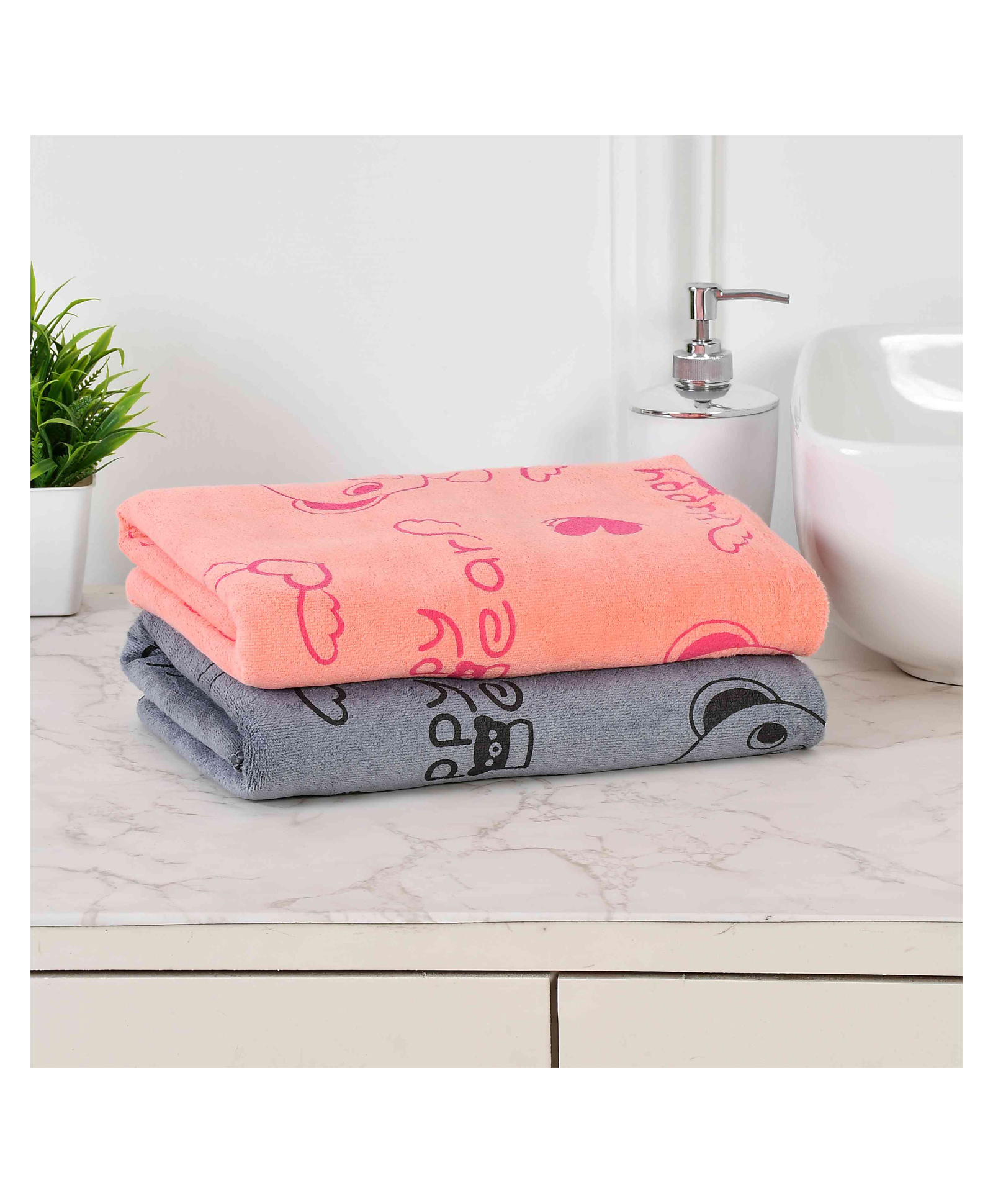 JARS Collections 100% Microfiber Very Soft Cartoon Animal Print Baby Bath Towel Pack of 2 -Multicolor-image-42