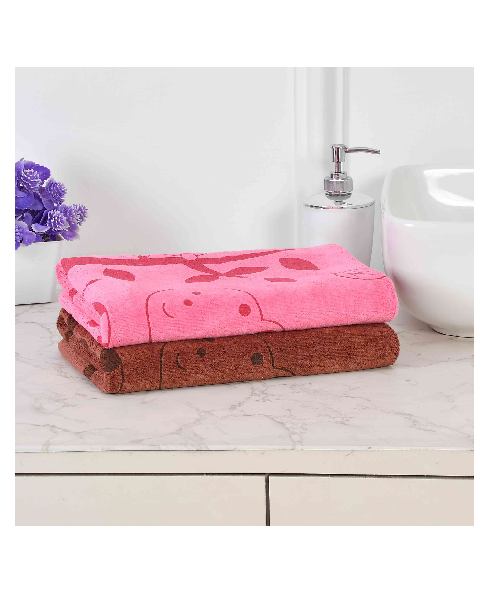 JARS Collections 100% Microfiber Very Soft Cartoon Animal Print Baby Bath Towel Pack of 2 -Multicolor-picture-26