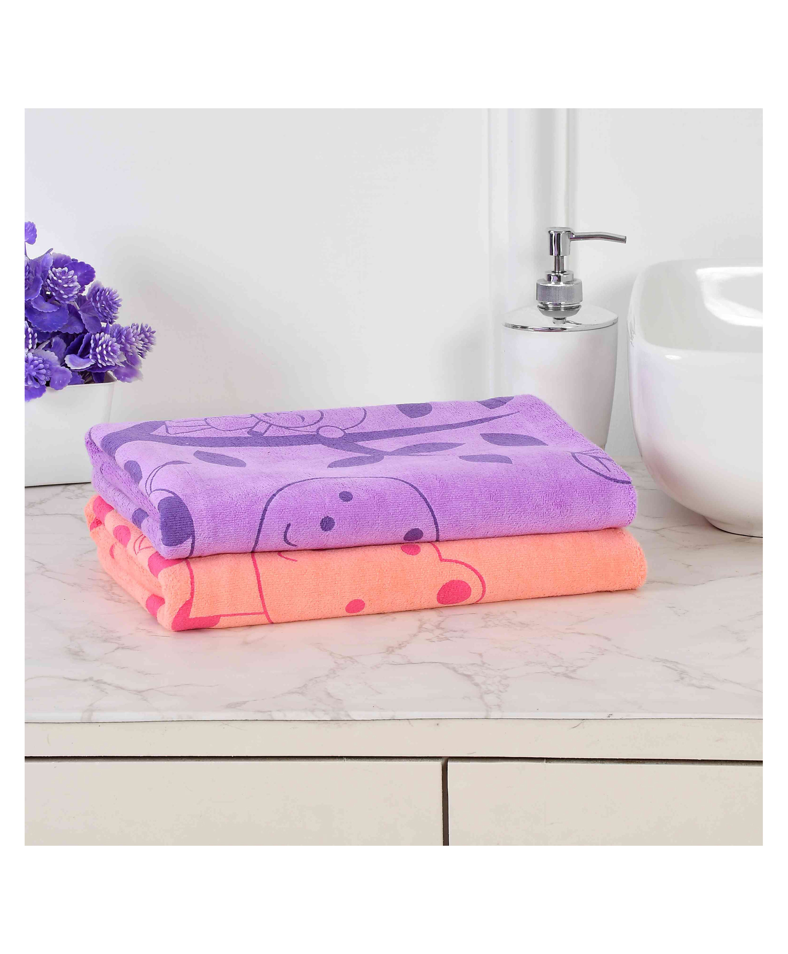 JARS Collections 100% Microfiber Very Soft Cartoon Animal Print Baby Bath Towel Pack of 2 - Multicolor-picture-25