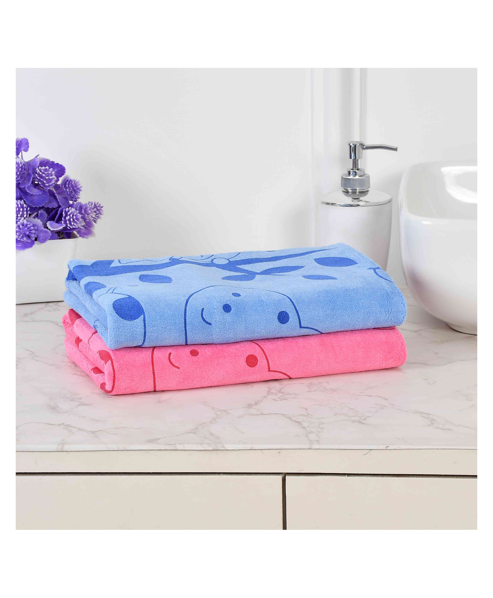 JARS Collections 100% Microfiber Very Soft Cartoon Animal Print Baby Bath Towel Pack of 2 -Multicolor-image-11