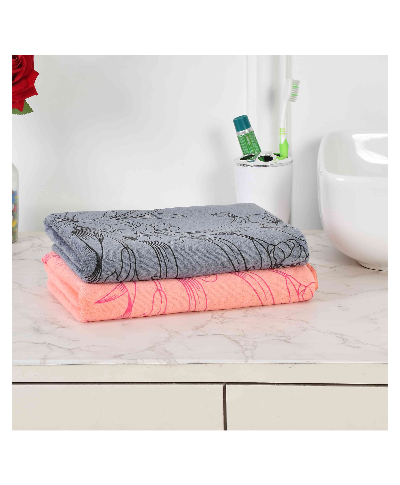JARS Collections 100% Microfiber Very Soft Floral Print Baby Bath Towel Pack of 2 -Multicolor-image-49