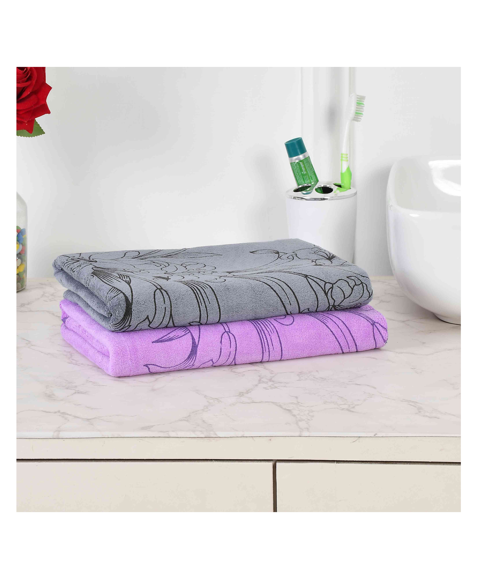 JARS Collections 100% Microfiber Very Soft Floral Print Baby Bath Towel Pack of 2 -Multicolor-image-45