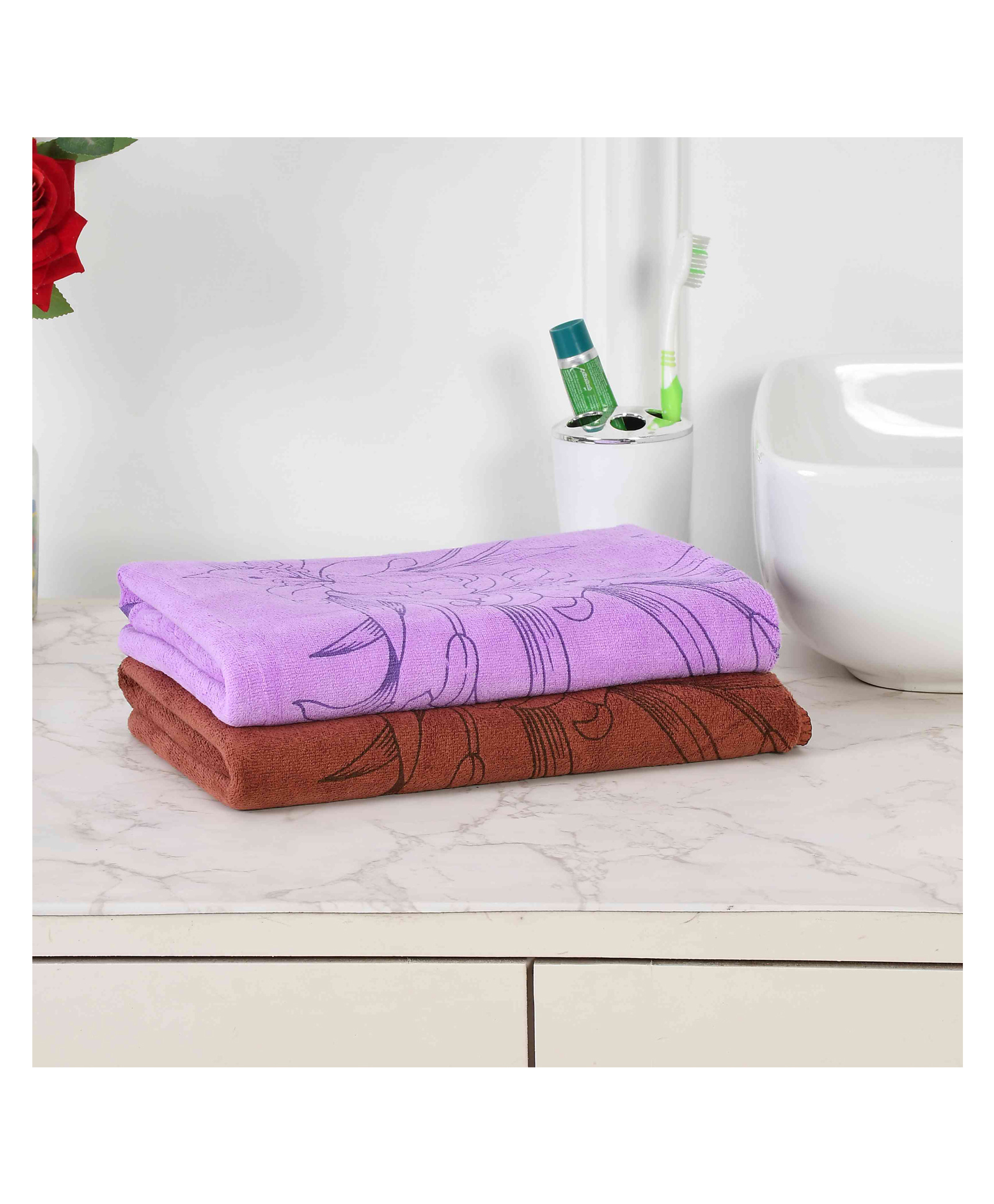 JARS Collections 100% Microfiber Very Soft Floral Print Baby Bath Towel Pack of 2 - Purple & Grey-picture-17