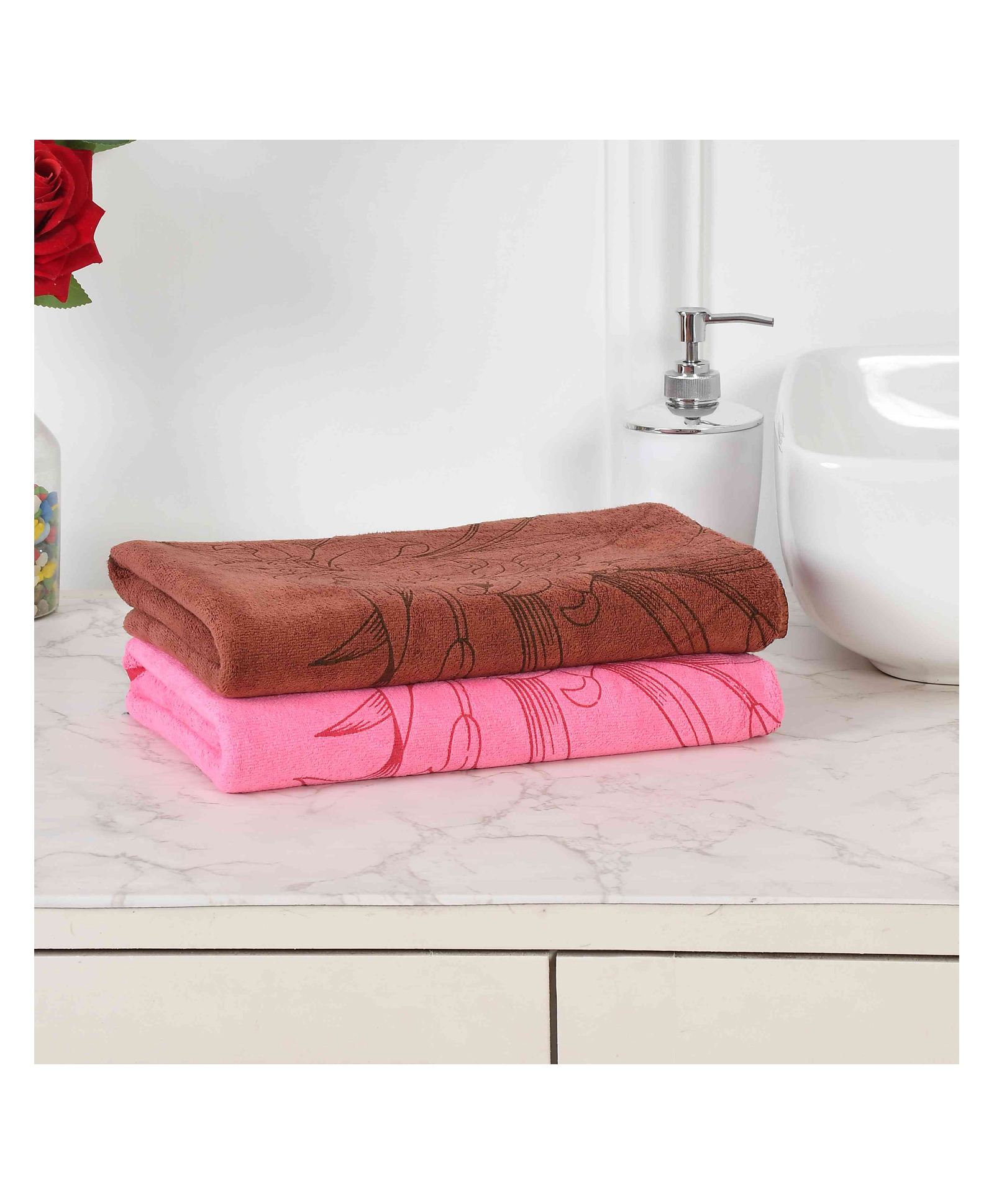 JARS Collections 100% Microfiber Very Soft Floral Print Baby Bath Towel Pack of 2 - Pink & Grey-picture-20