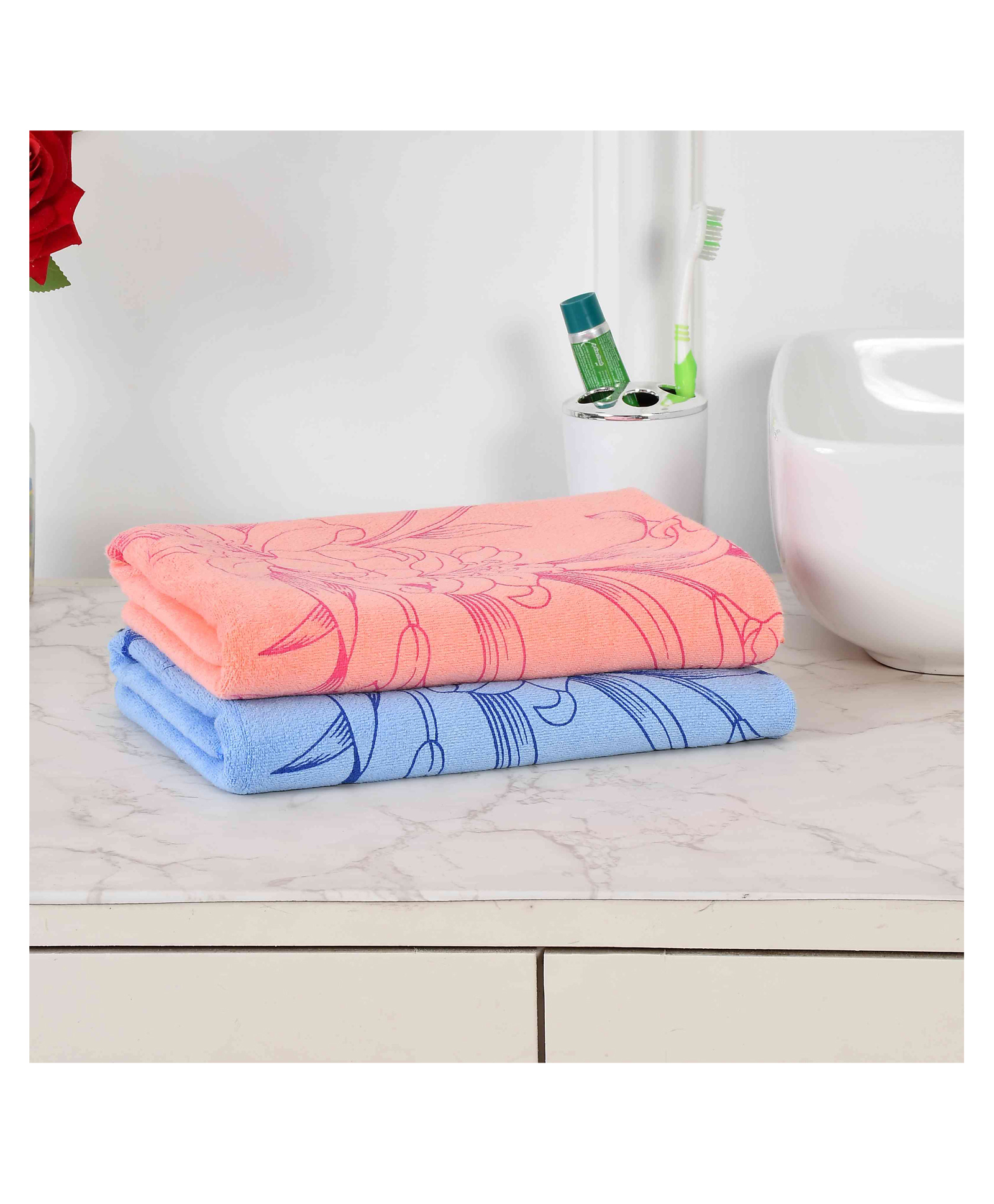 JARS Collections 100% Microfiber Very Soft Floral Print Baby Bath Towel Pack of 2 -Multicolor-image-44