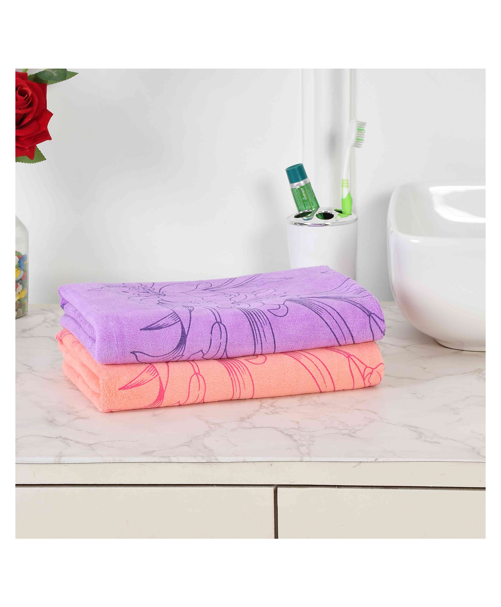 JARS Collections 100% Microfiber Very Soft Floral Print Baby Bath Towel Pack of 2 -Multicolor-picture-23