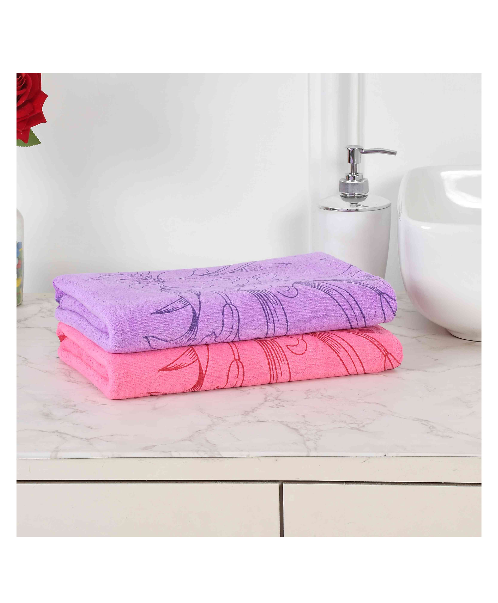 JARS Collections 100% Microfiber Very Soft Floral Print Baby Bath Towel Pack of 2 -Multicolor-image-10