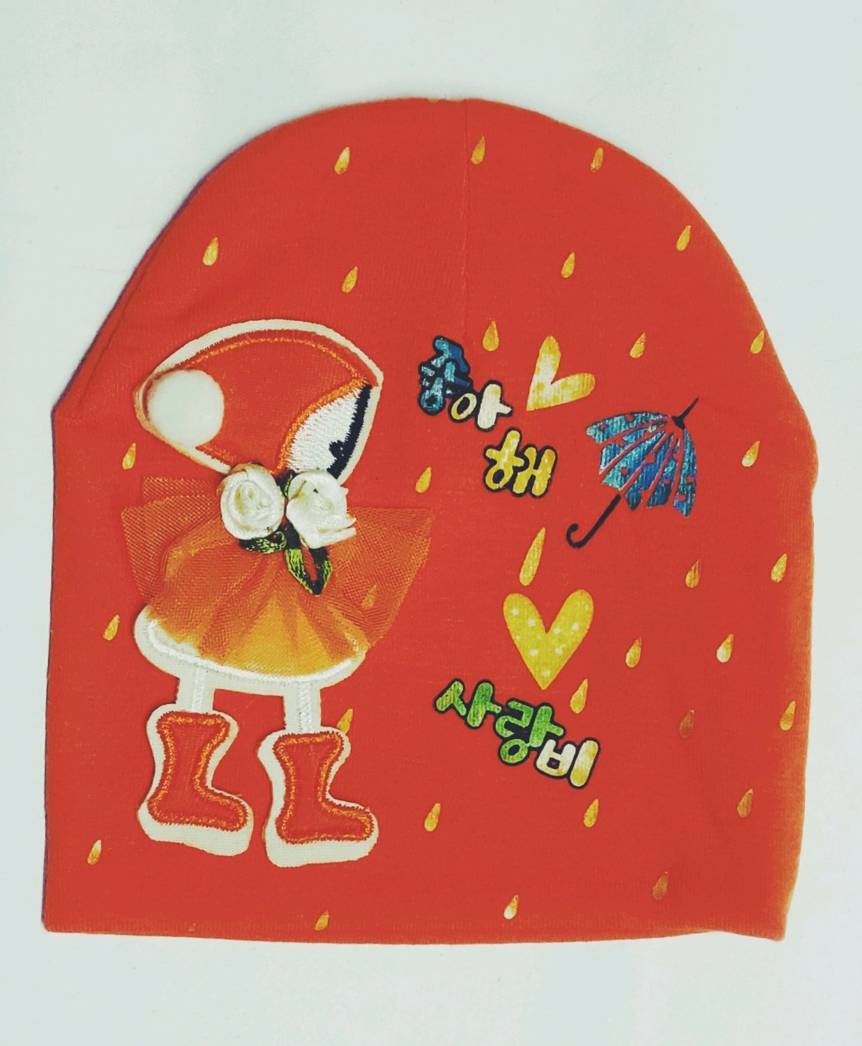 kid-o-world Kid--O-World Rain Theme Girl Patch With Tulle Net & Rose Appliqued Beanie - Orange-picture-14
