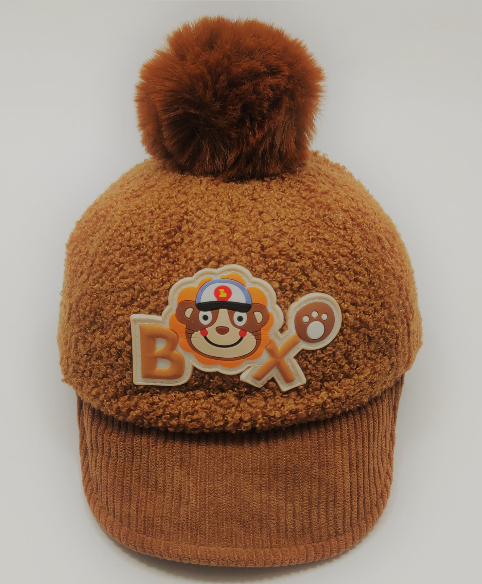 Kid-O-World Pom Pom Detail Fur Appliqued Monkey Patch Cap - Brown-picture-15