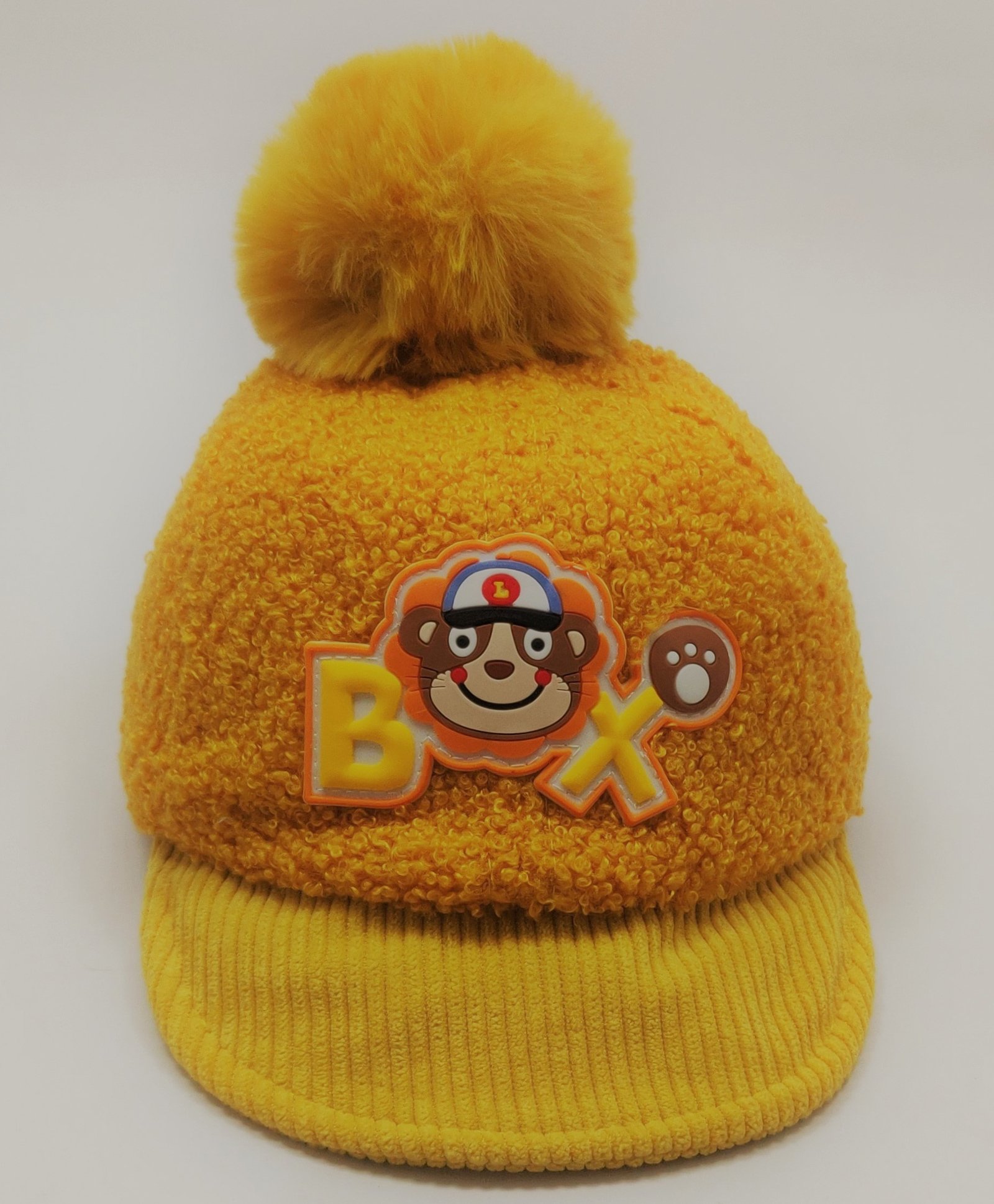 Kid-O-World Pom Pom Detail Fur Appliqued Monkey Patch Cap - Yellow-picture-15