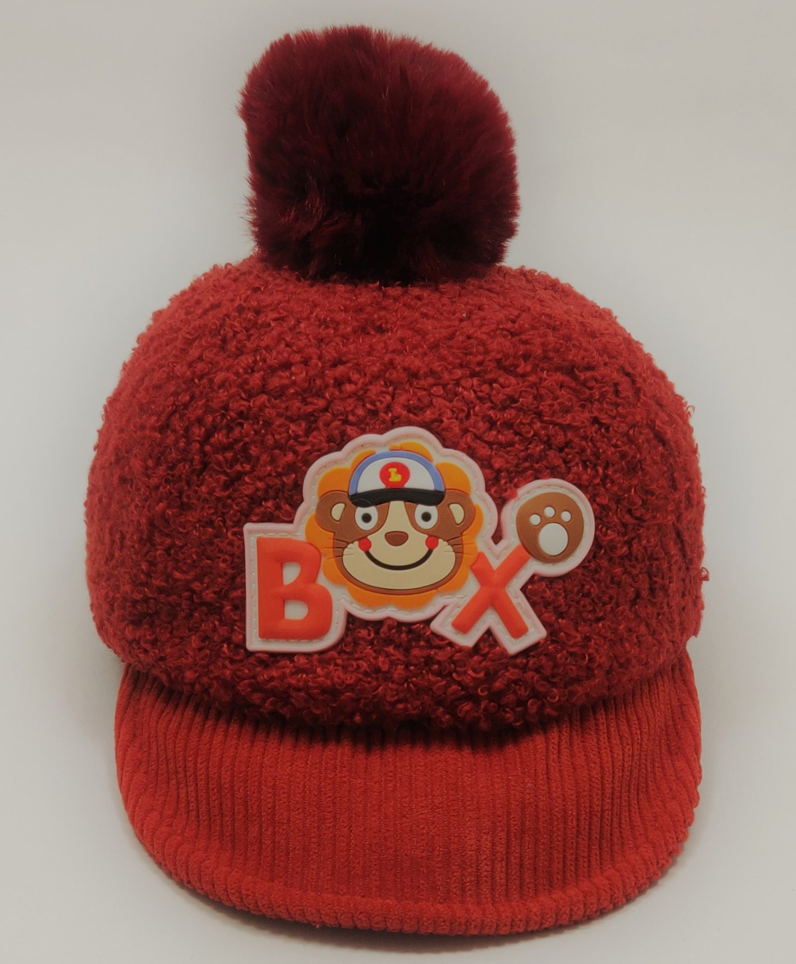 Kid-O-World Pom Pom Detail Fur Appliqued Monkey Patch Cap - Red-picture-21