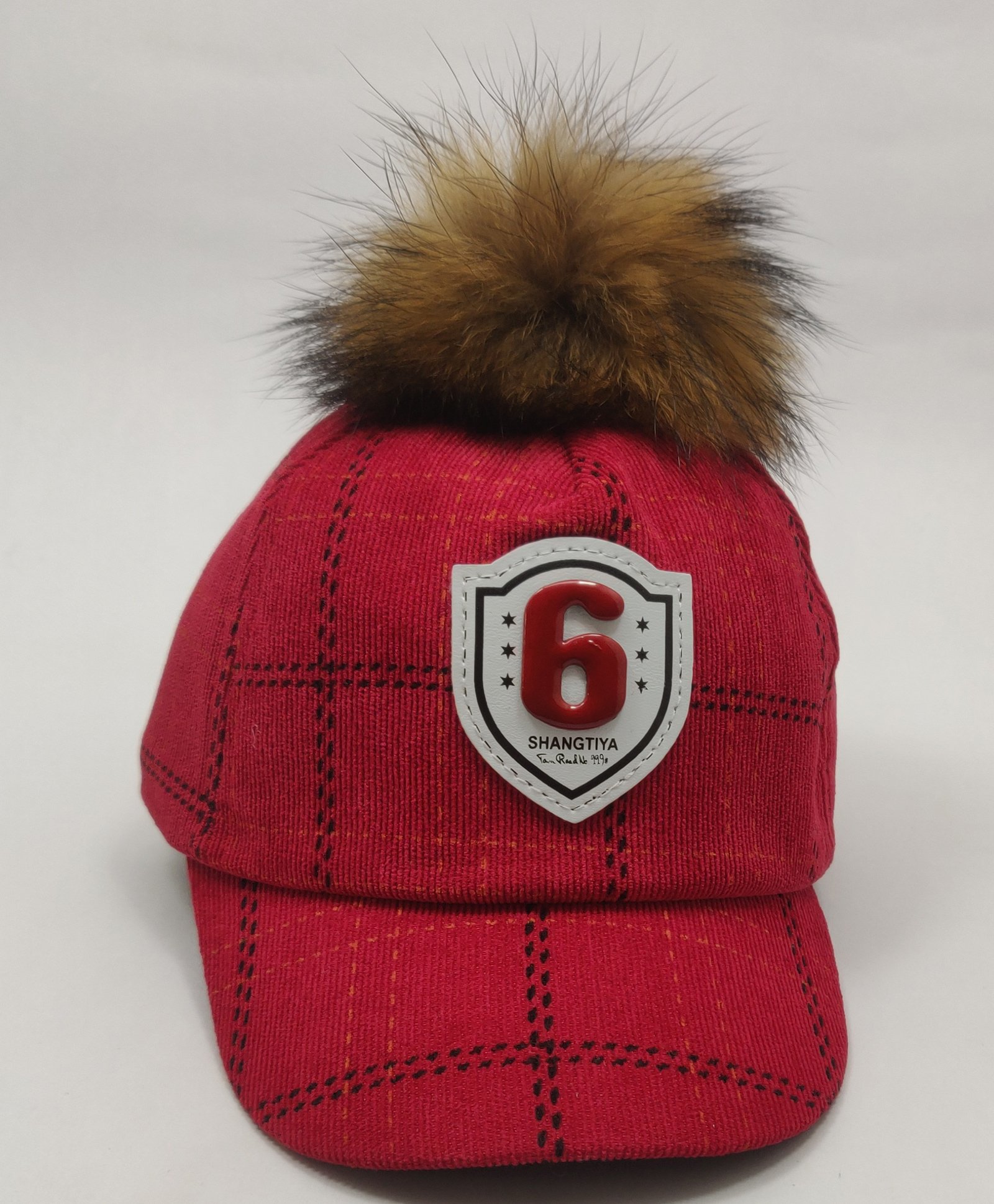 Kid-O-World Window Pane Checked Pom Pom Detail Number Patched Cap - Red-picture-11