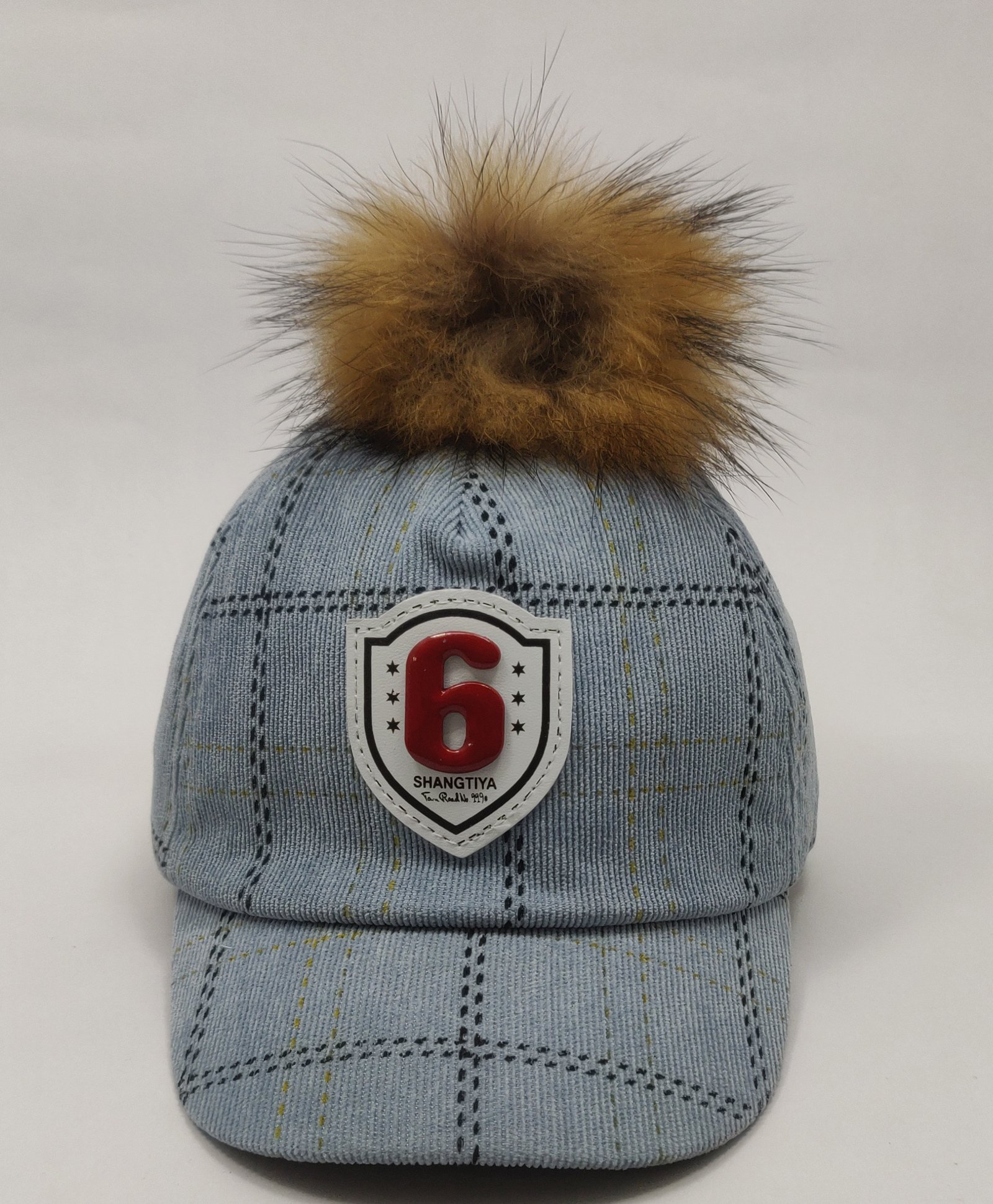 Kid-O-World Window Pane Checked Pom Pom Detail Number Patched Cap - Light Blue-image-29