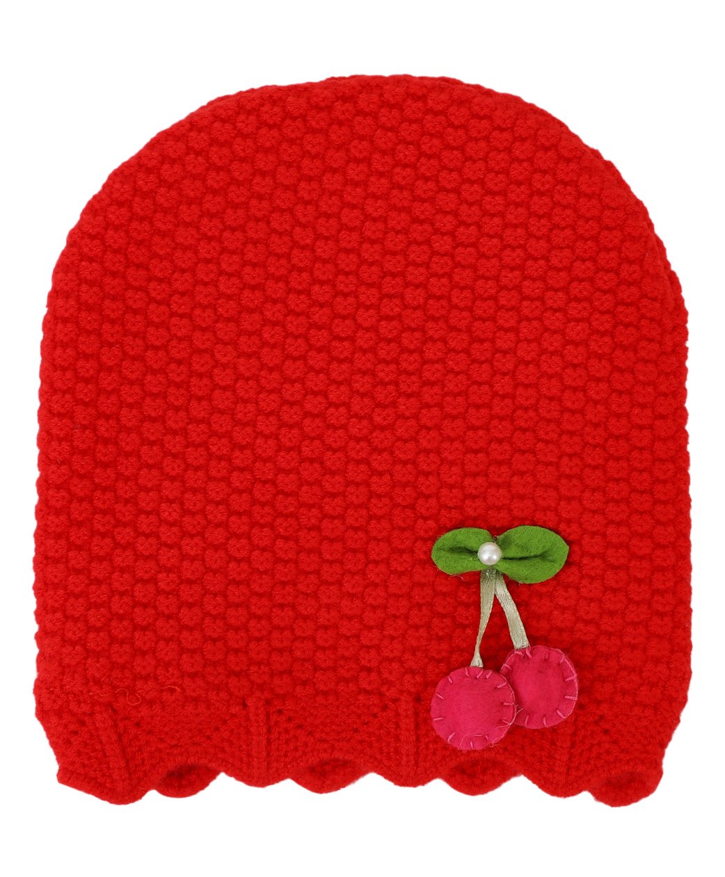 Kid-O-World Cherry Patch Textured Beanie Cap-Red-image-12