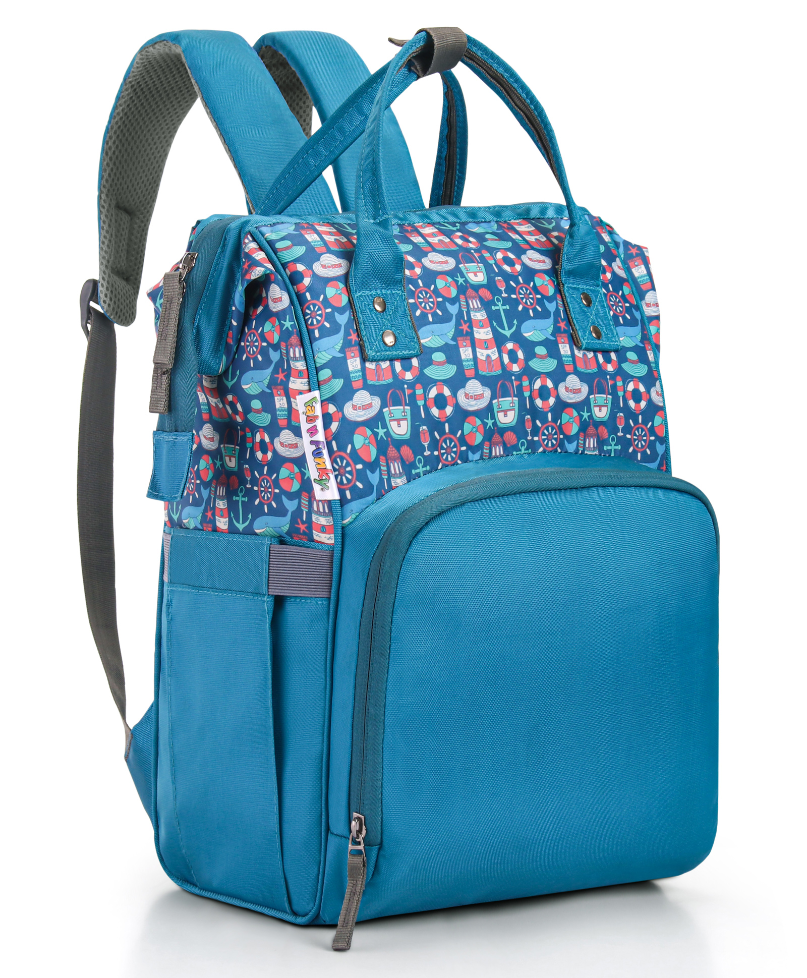 Multipurpose Sailor Theme Diaper Backpack - Turquoise Blue-image-41