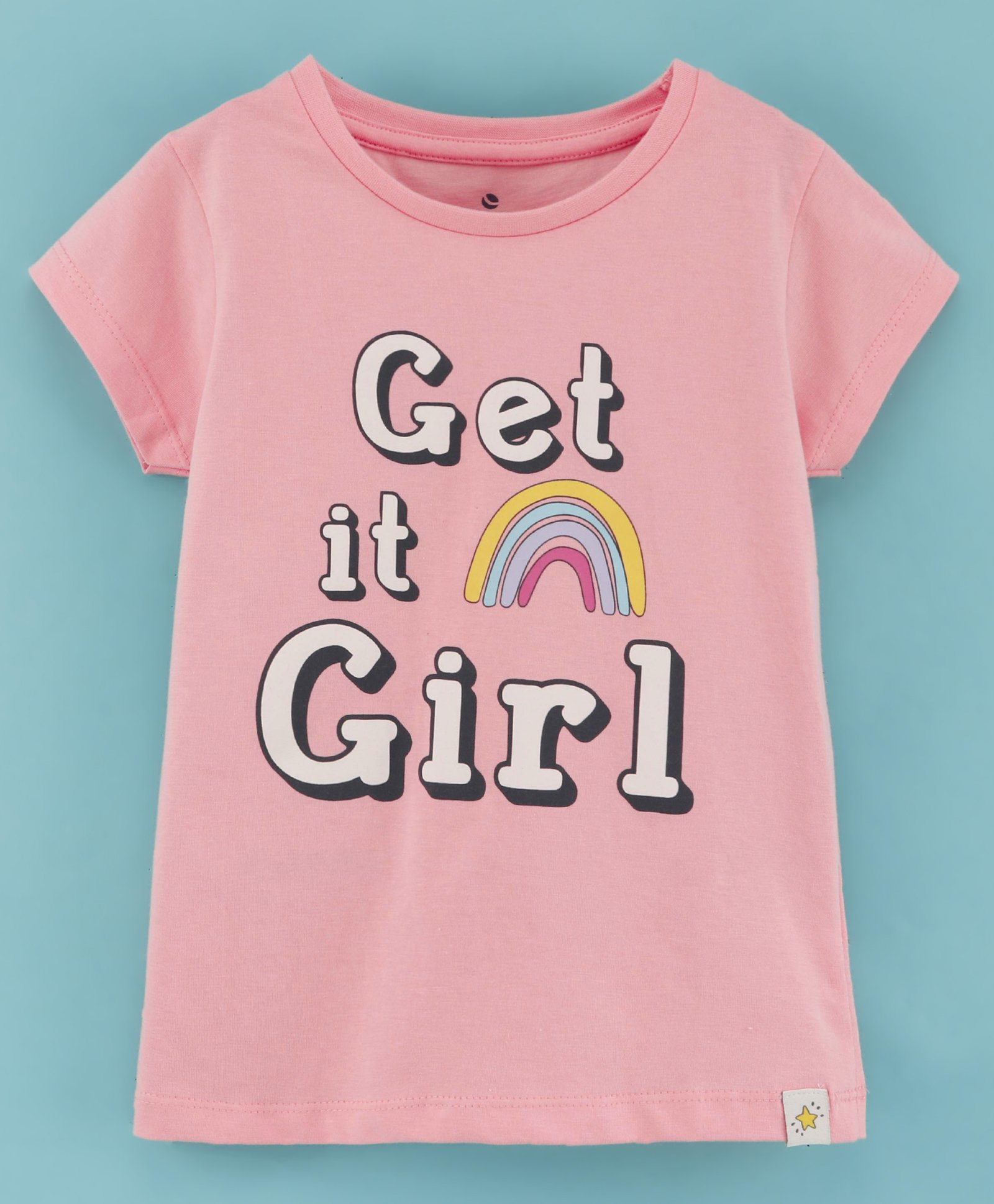 Ollypop Cotton Sinker Half Sleeves Tee Text Print - Pink-image-13