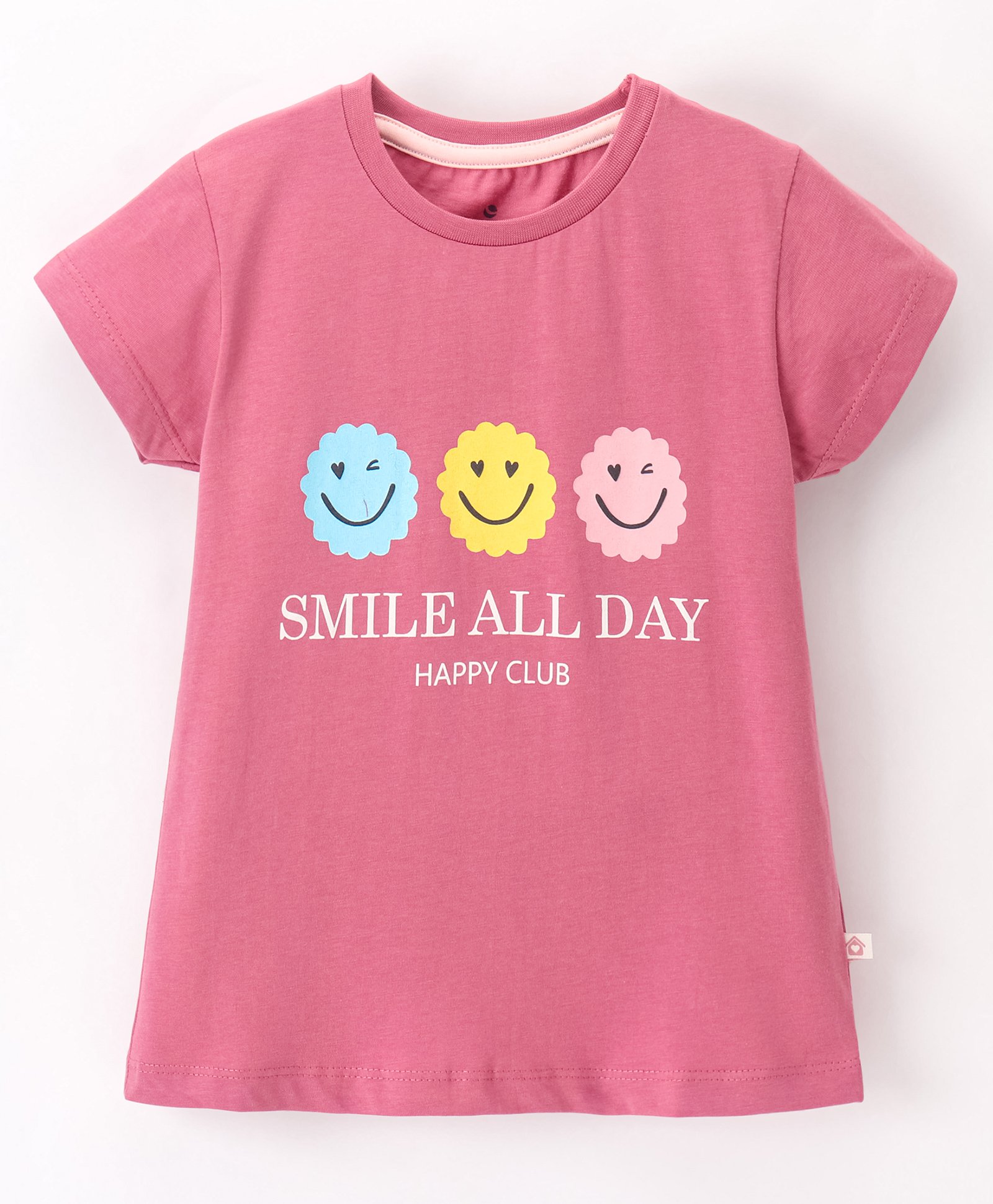 Ollypop Cotton Sinker Half Sleeves Tee Smiley Print - Pink-picture-14