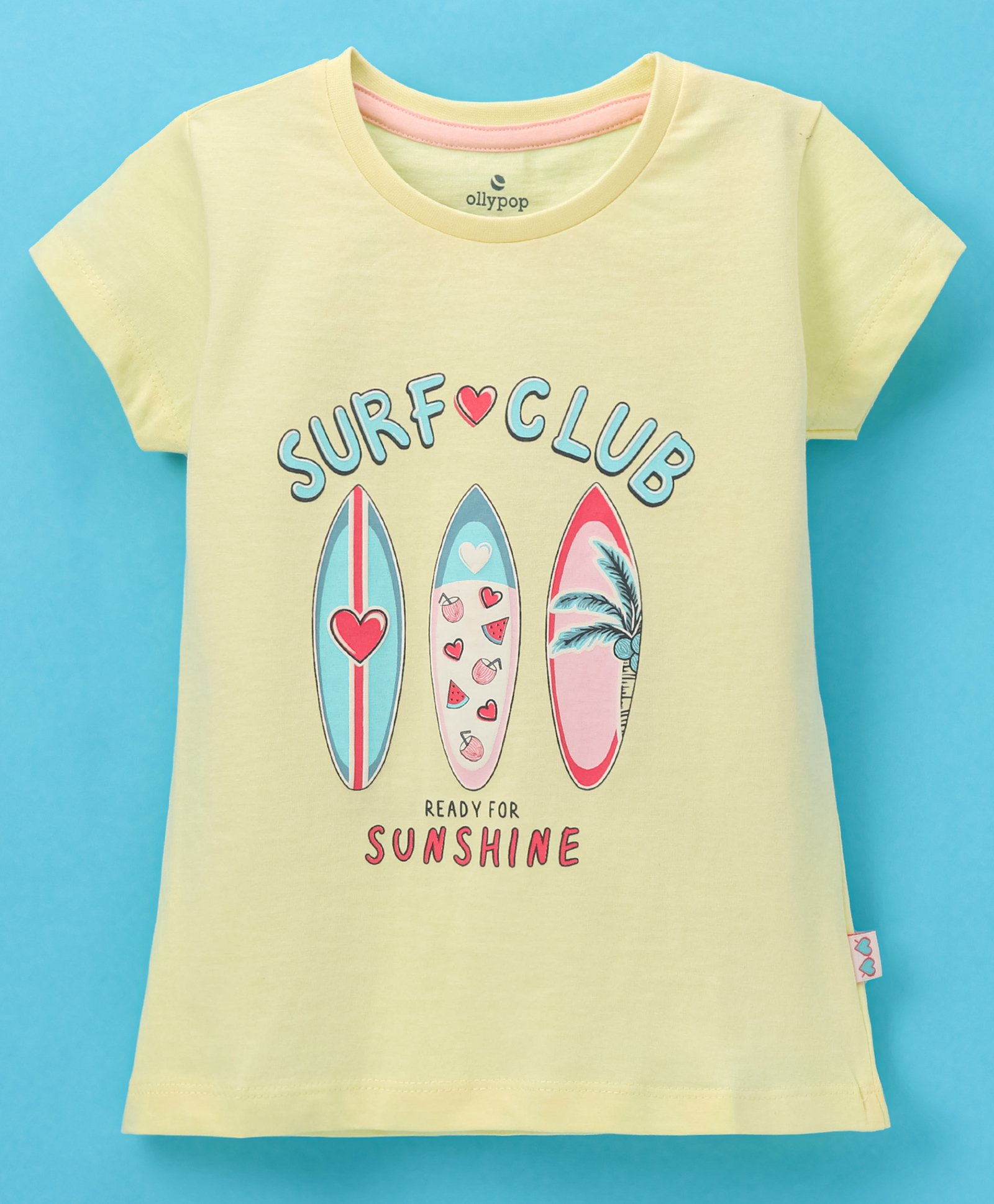 Ollypop Cotton Sinker Half Sleeves Tee Surfboard Print - Lemon Yellow-picture-10