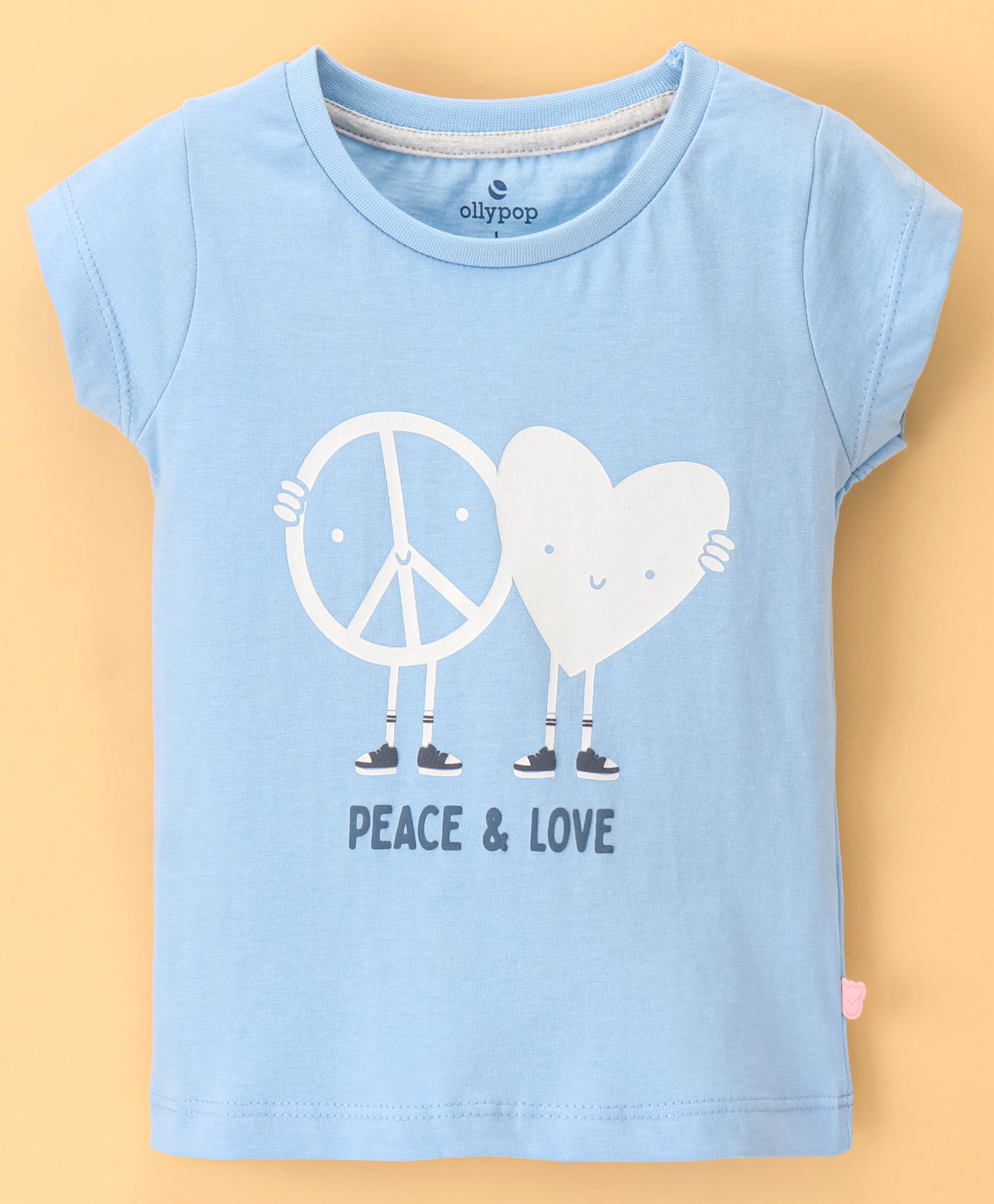Ollypop Cotton Sinker Half Sleeves Tee Peace Print - Blue-image-14