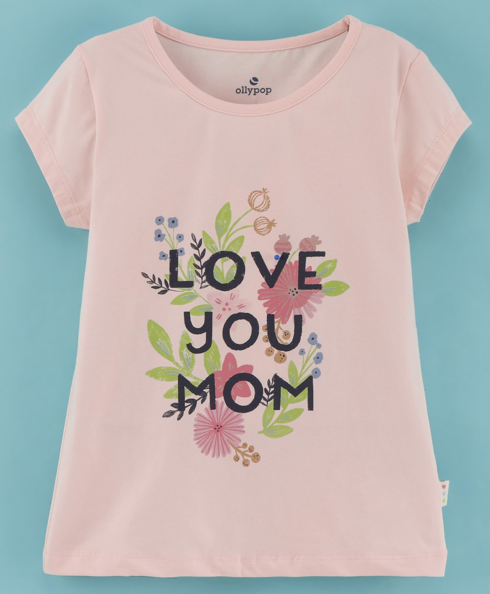 Ollypop Cotton Sinker Half Sleeves Tee Floral Print - Baby Pink-image-15