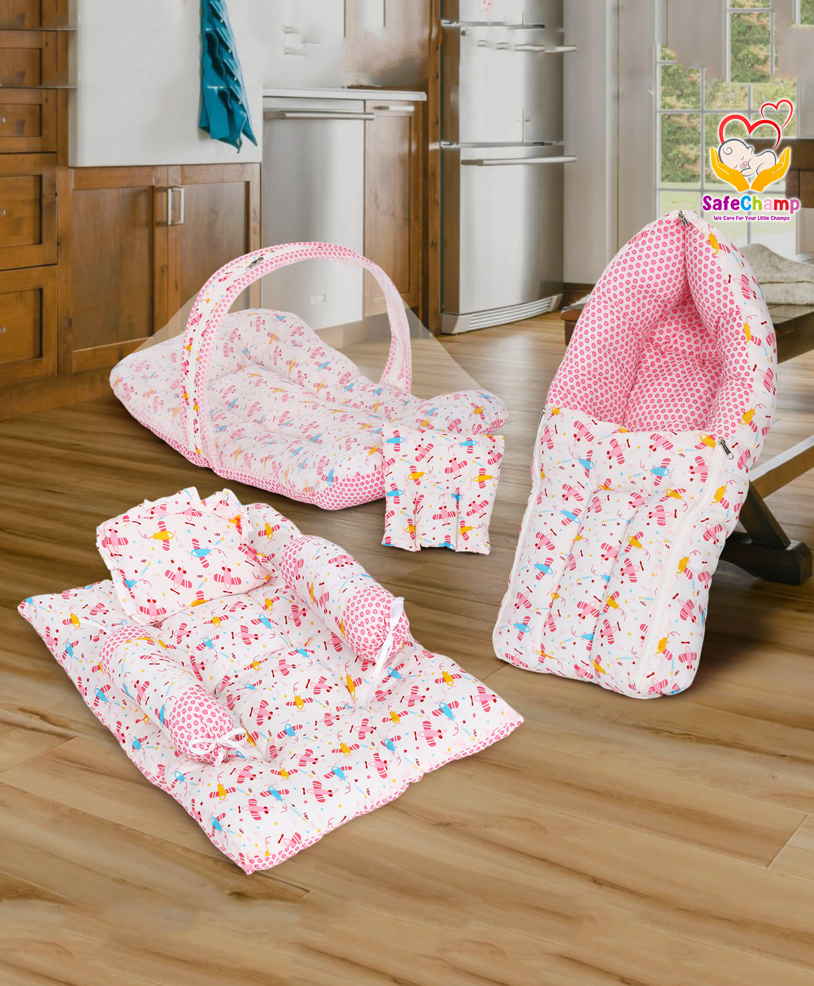 SafeChamp Lite Air Baby 4 Piece Bedding Set With Pillow And 2 Bolsters And  Sleeping Bag And Bedding Set Combo Pack of 3 - Pink-image-32