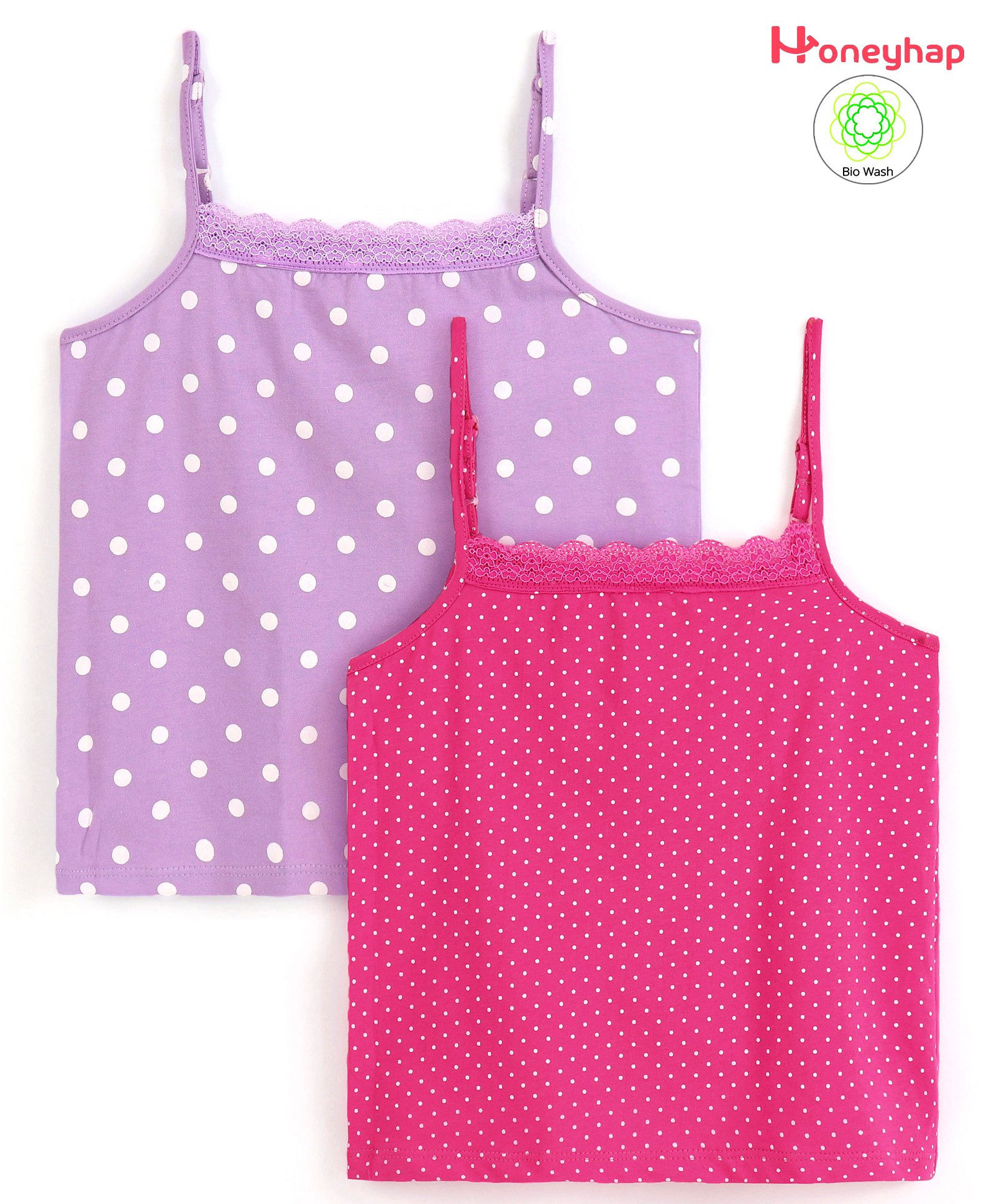 Honeyhap Premium  Cotton Super Soft & Stretch Dot Printed Set Of Slips With Bio Finish Pack of 2 - Rasberry Sorbet & Lavendula-image-6