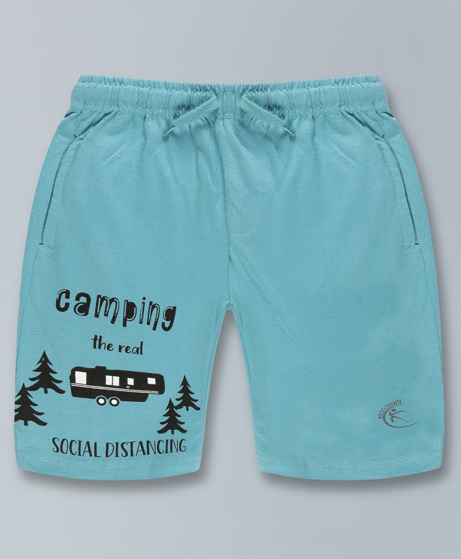 Kiddopanti Camping Theme Placement Printed Knit Shorts - Teal  Blue-picture-18