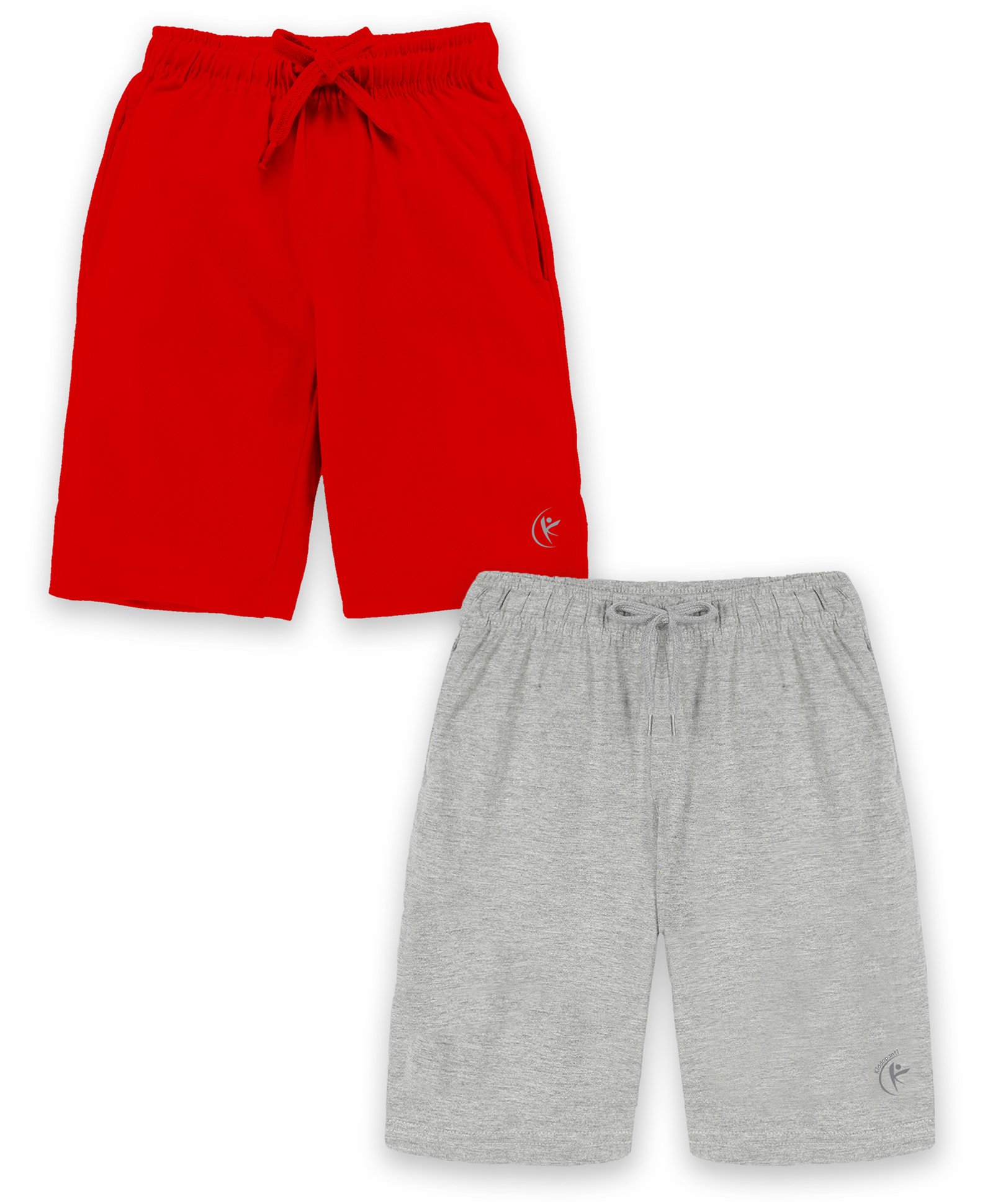 Kiddopanti Pack Of 2 Placement Printed Basic Shorts - Red & Grey Melange-picture-35