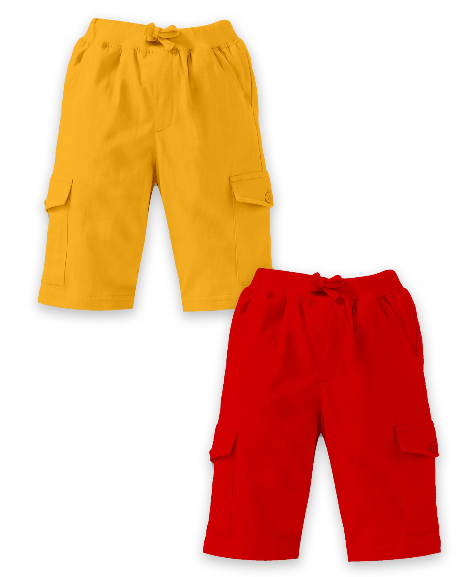 Kiddopanti Pack Of 2 Solid Knit Cargo Shorts - Mustard Yellow & Red-picture-26