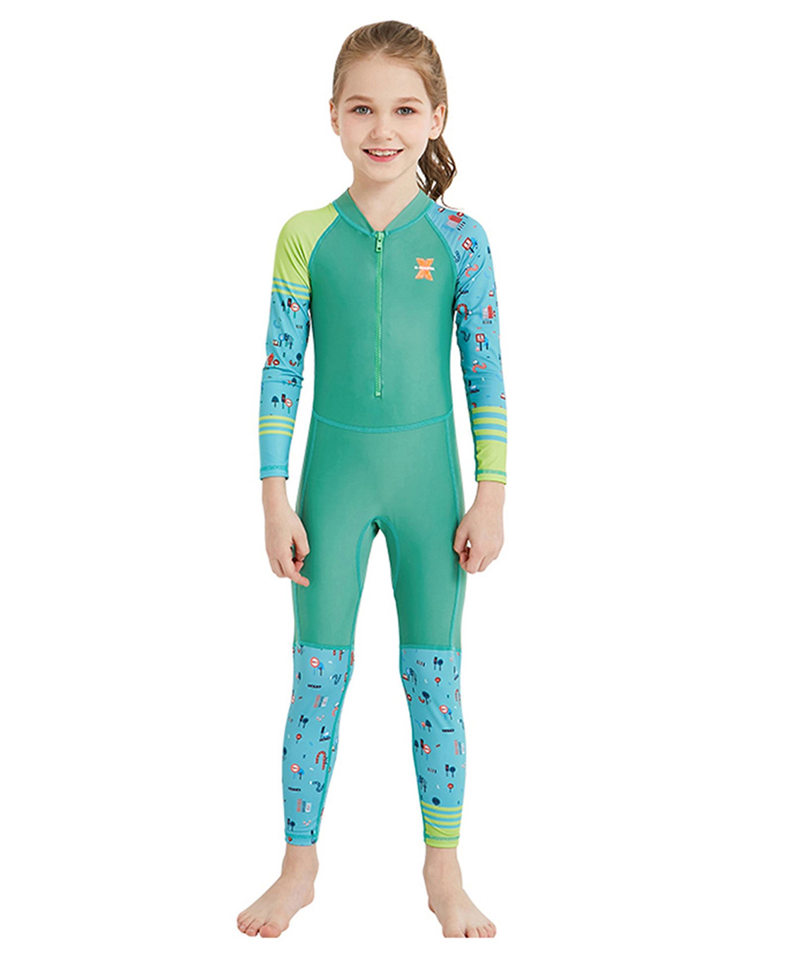 Little Surprise Box Full Sleeves Placement Printed Swimsuit - Green-picture-27