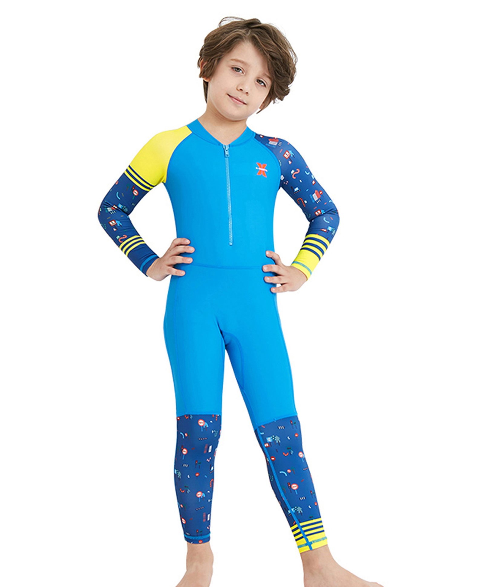 Little Surprise Box Full Sleeves Placement Printed Swimsuit - Blue-image-7