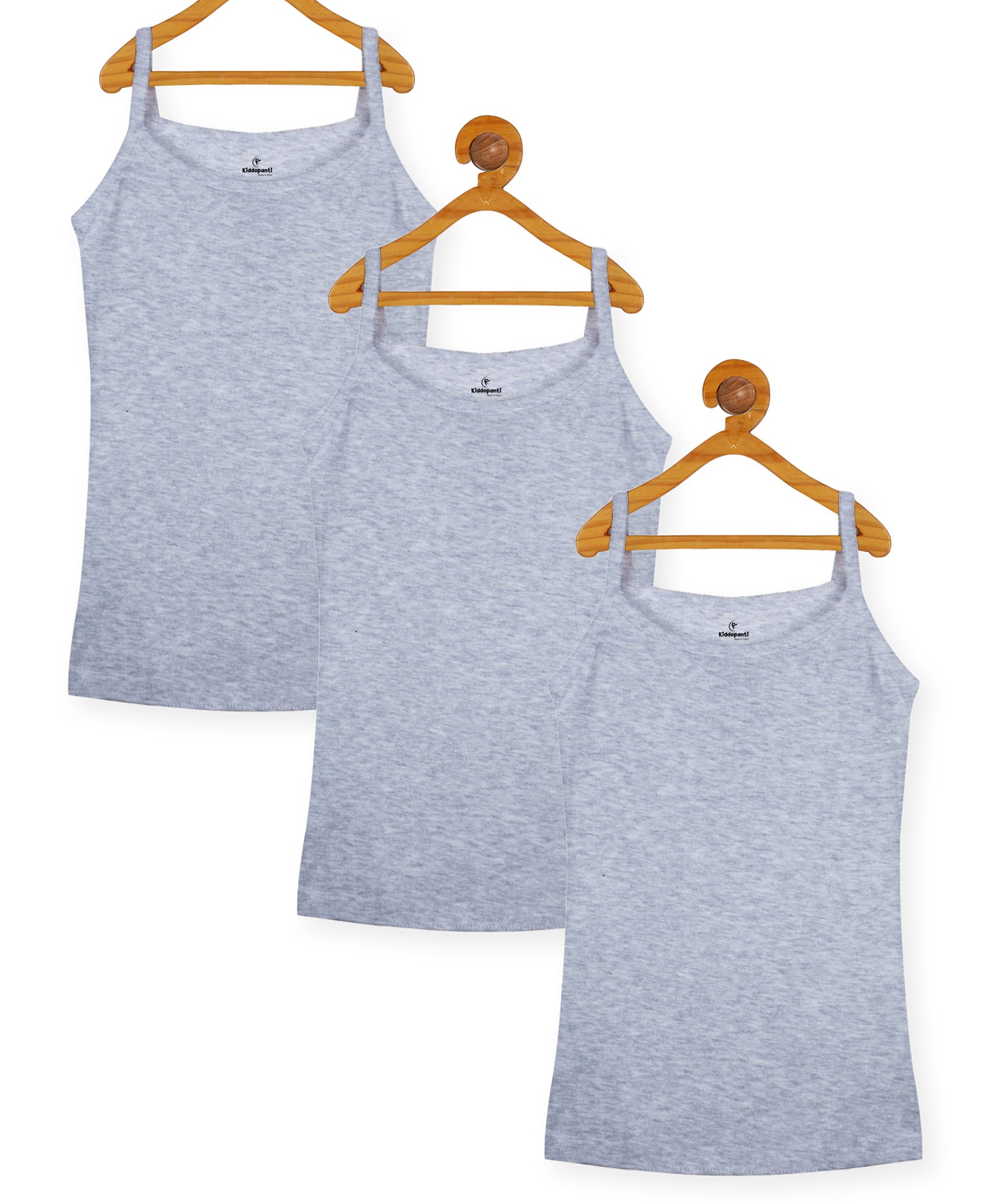 Kiddopanti Pack Of 3 Sleeveless Solid Tank Tops - Grey Melange-image-29