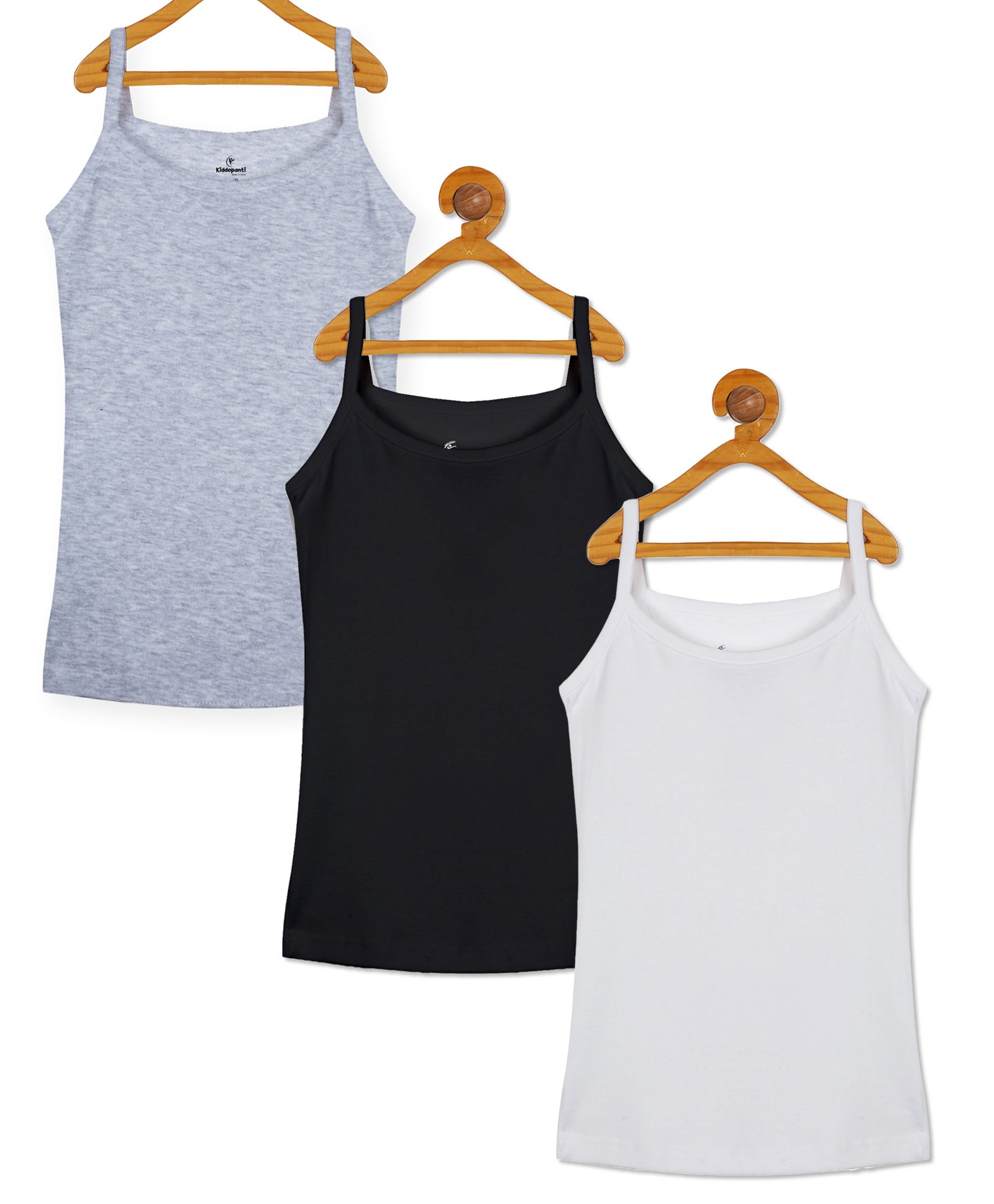 Kiddopanti Pack Of 3 Sleeveless Solid Tank Tops- White  Black & Grey Melange-picture-16