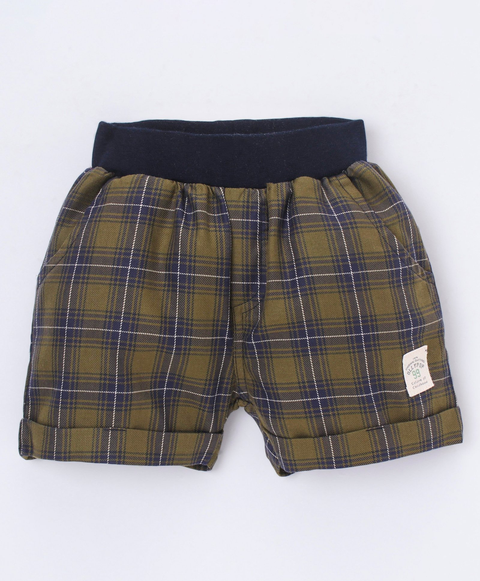 Ollypop Cotton Woven Knee Length Checked Shorts - Green-picture-15