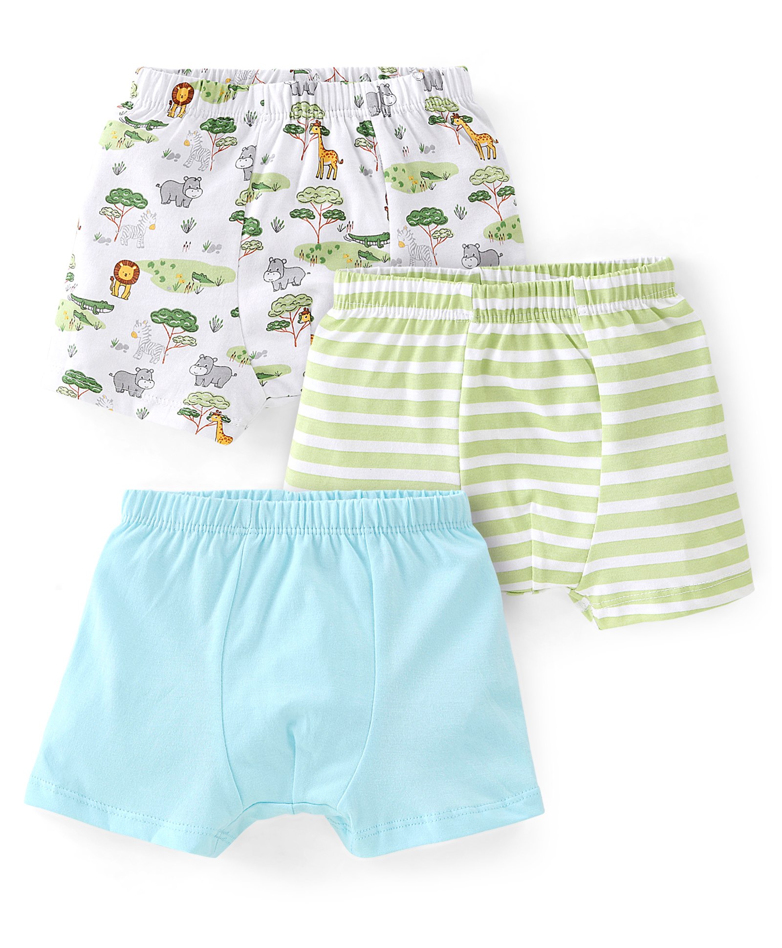Babyhug 100% Cotton Animal Printed Trunk Pack of 3 - White Blue & Green-image-14