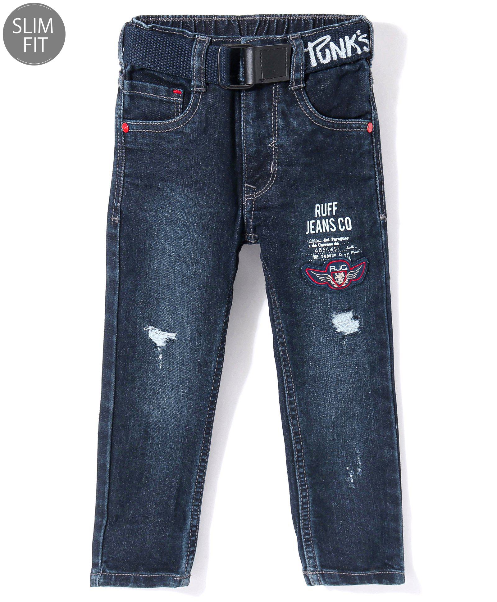 Ruff Full Length Denim Jeans With Embroidery & Belt - Blue-picture-22