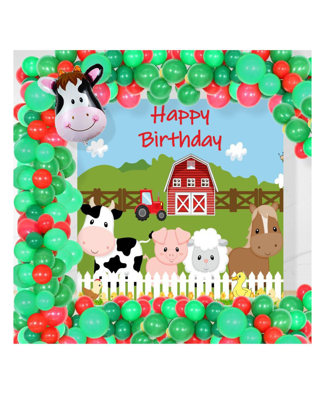 Untumble Farm barnyard Theme Birthday Decoration Backdrop Arch Kit Green & Red - Pack of 64-image-13