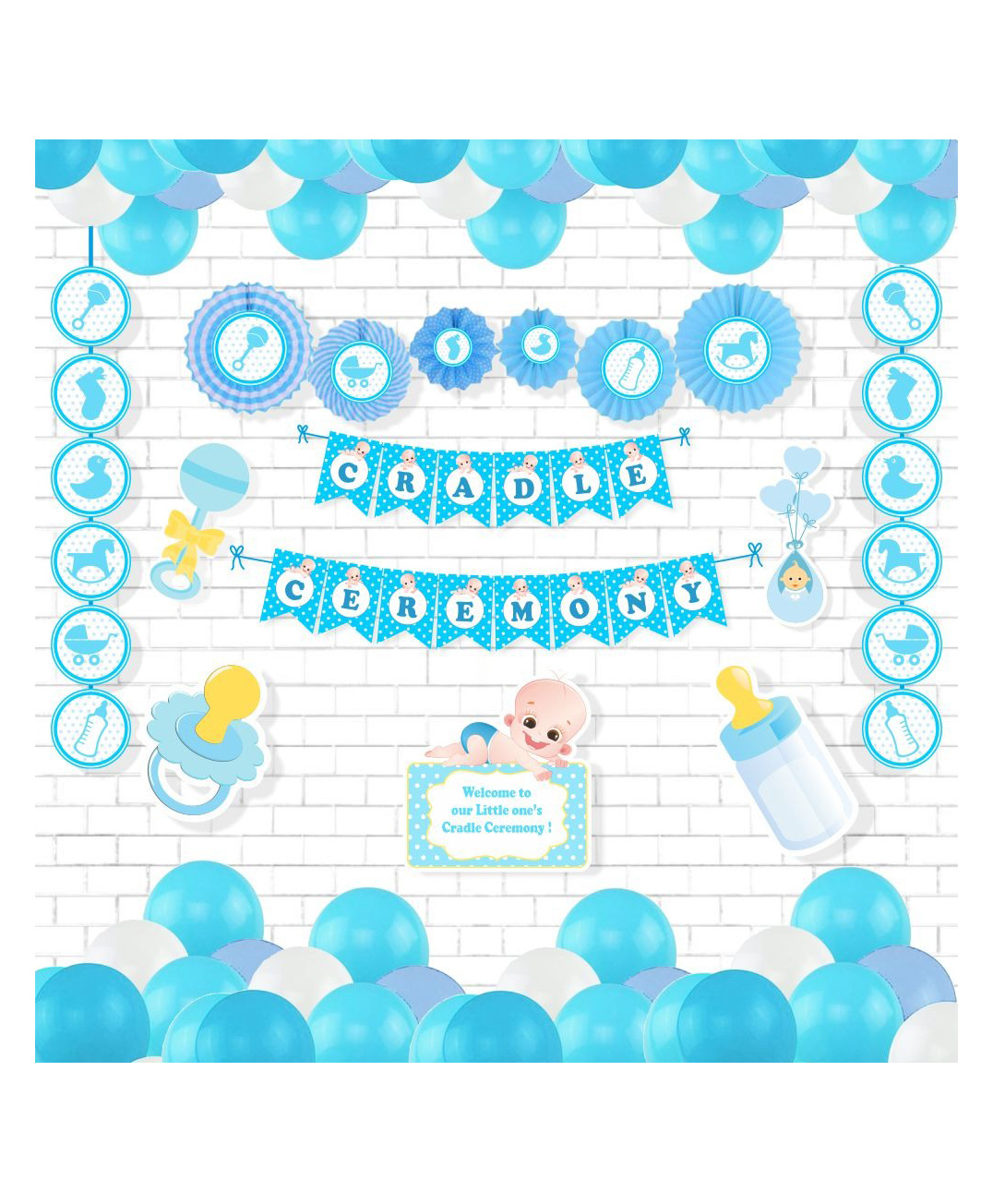 Untumble Baby Boy Cradle Ceremony Paper Fans Kit Blue -  Pack of 54-image-37