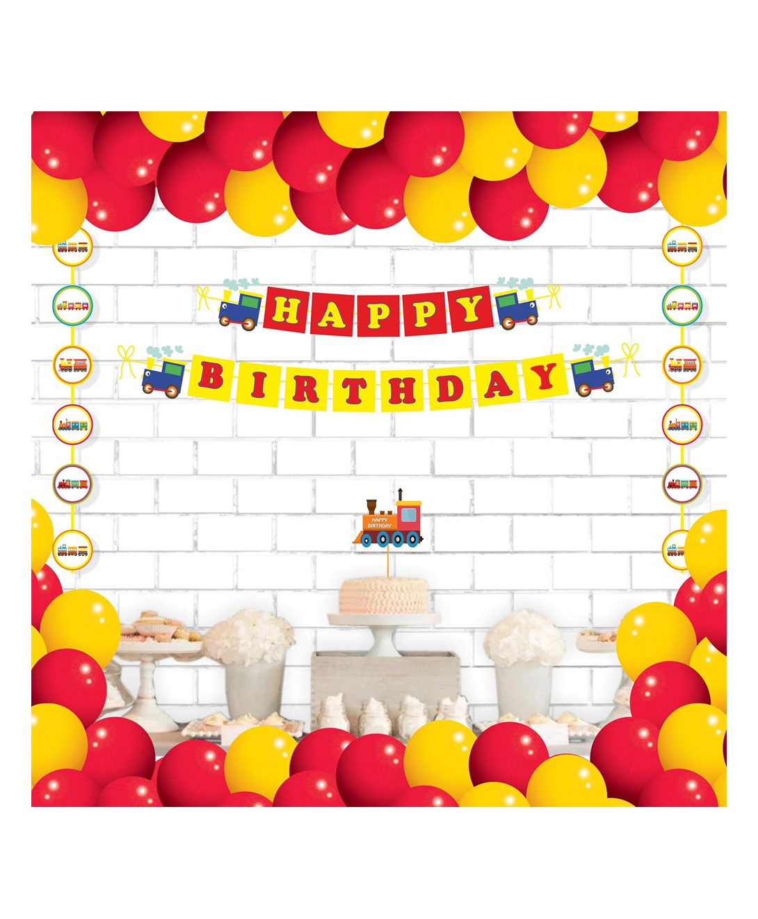 Untumble Train Theme Birthday Decoration Kit Red & Yellow - Pack Of 23-image-5