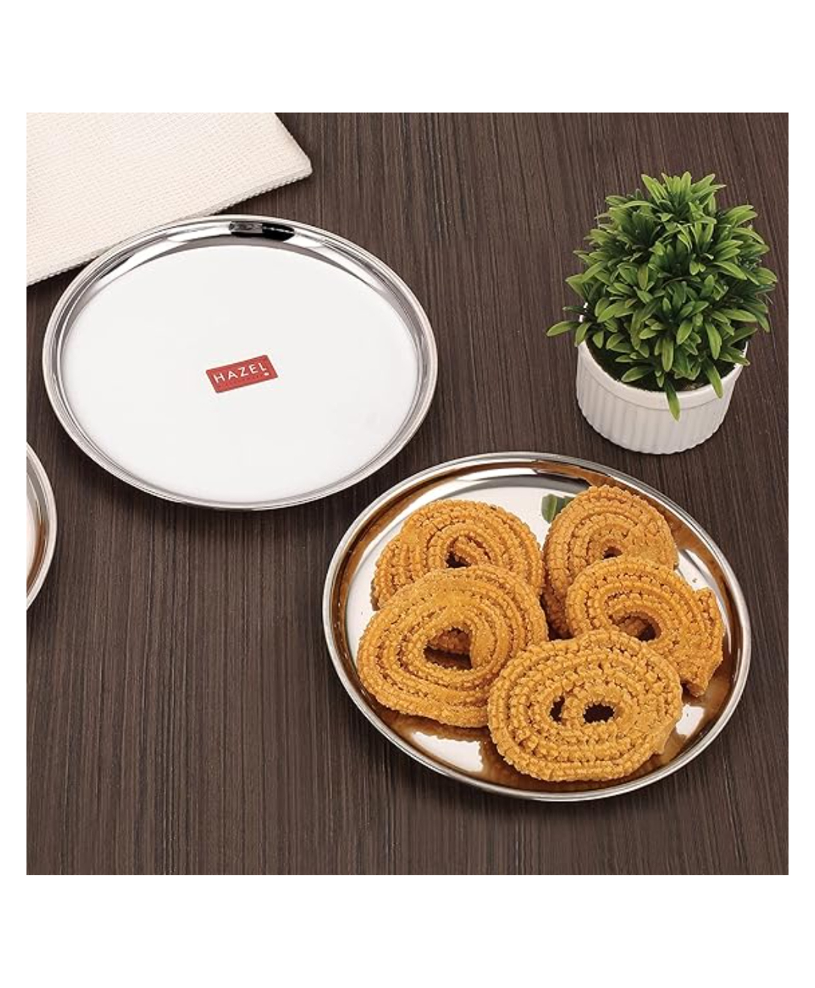 HAZEL Stainless Steel Snacks Plate with Mirror Finish for Kids Serving Set of 2 - Silver-image-11